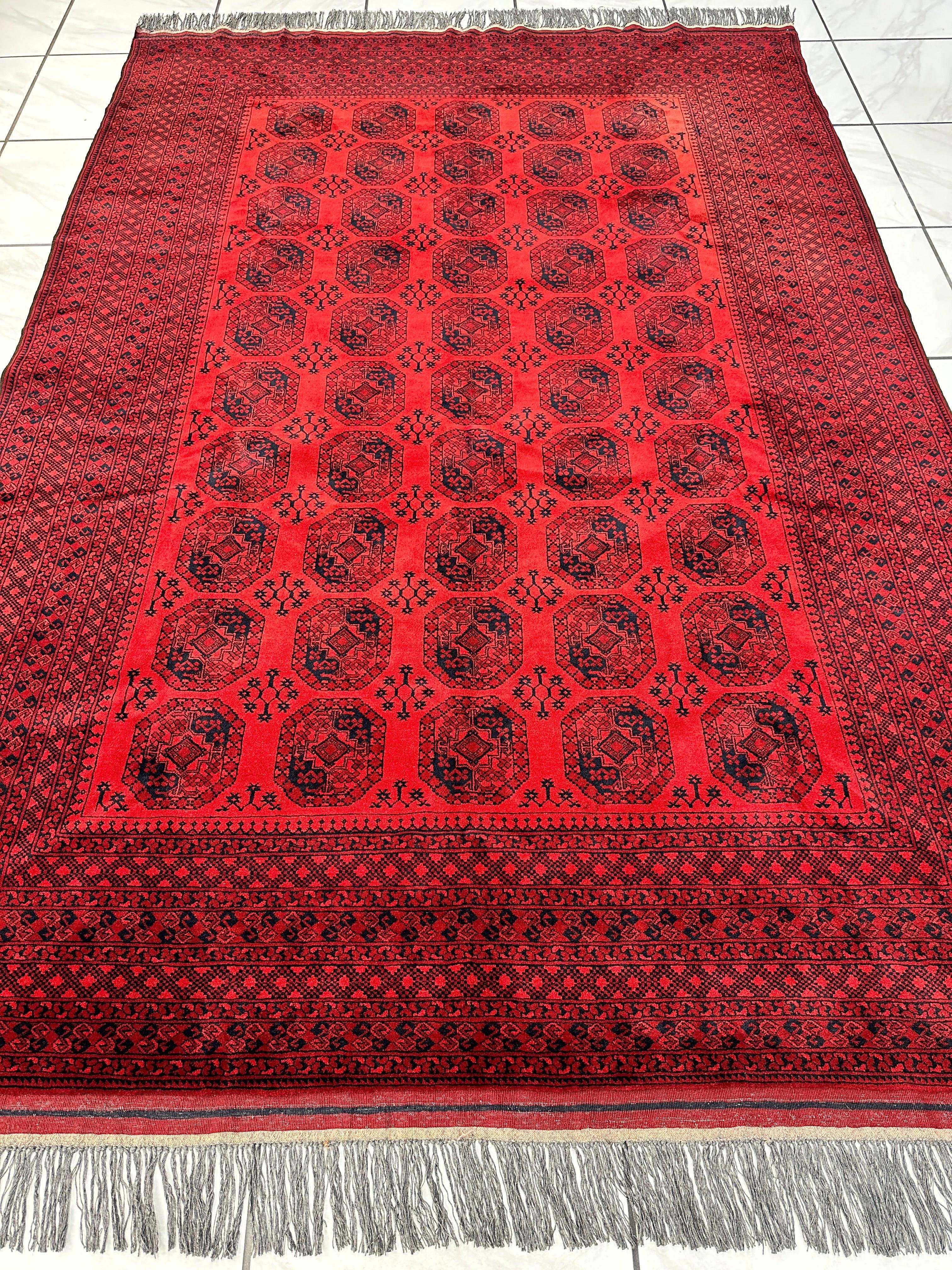 Hand-Knotted Turkoman Ersari Wool Rug – 6’7” x 9’6” – Rich Red Tones by Rugistan - product image 3 for Resin Society