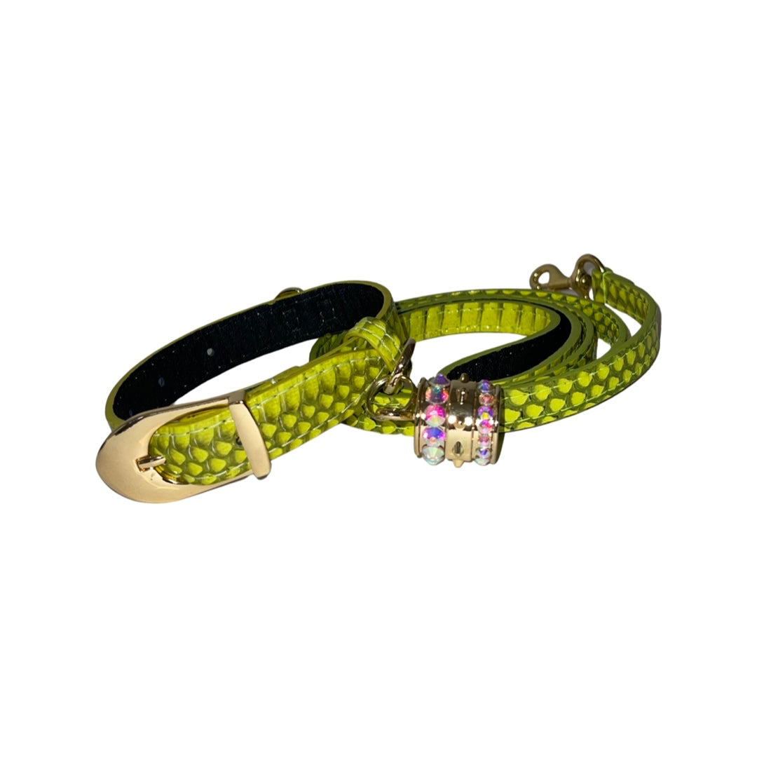 XS 7”-14” Light Neon Green Custom Snake Collar/Custom Gold Italian by Allysa Payne Beverly Hills - main product image for Resin Society
