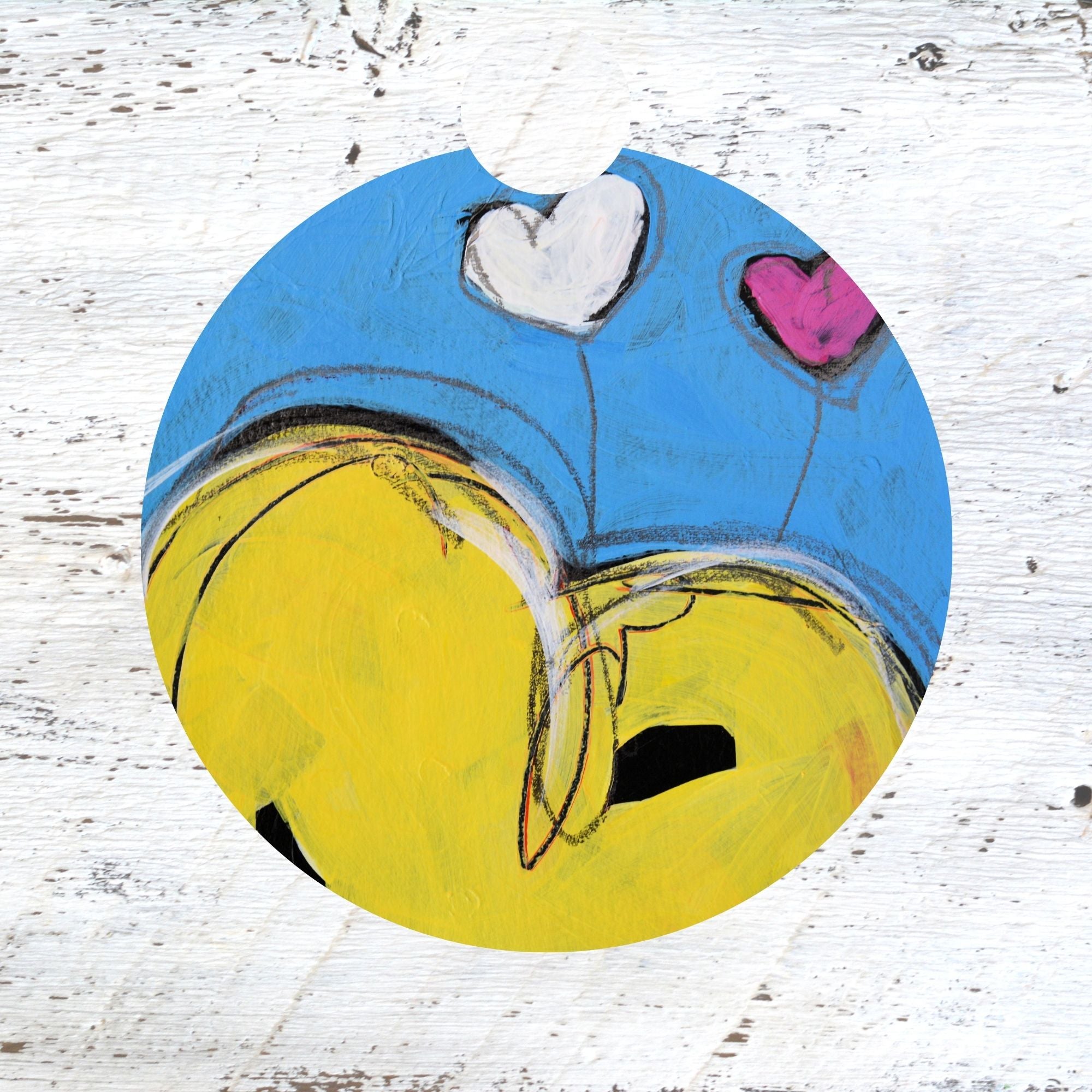 Car Coaster: Yellow Hearts. Artist Christi Dreese by Dreese Fine Art - Resin Society