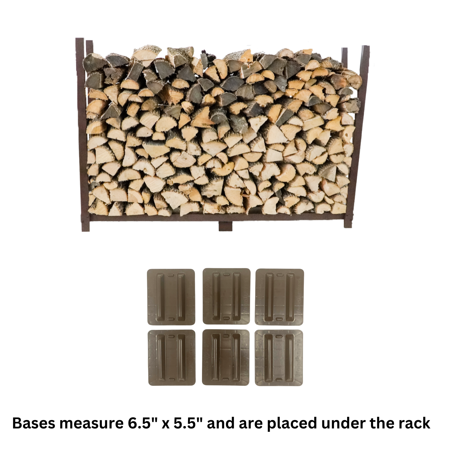 Woodhaven 6 ft Firewood Rack in black with optional cover and support bases