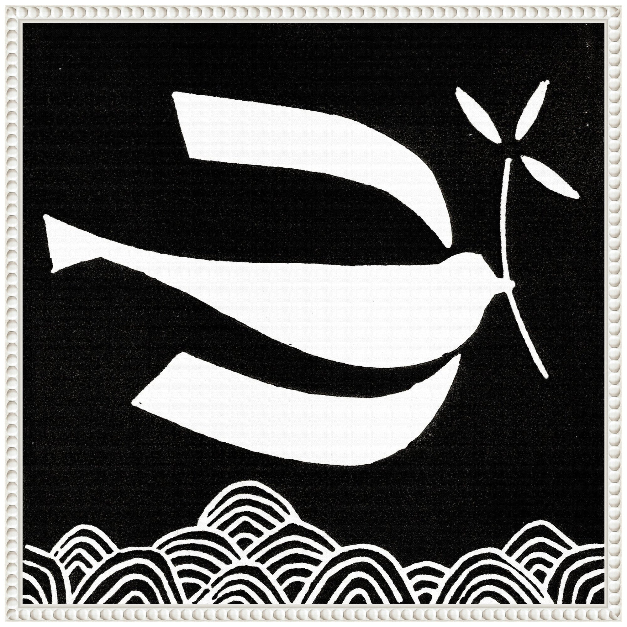 Sylvie Volare 2 Black and White Bird Linocut Framed Canvas by Giuliana Lazzerini