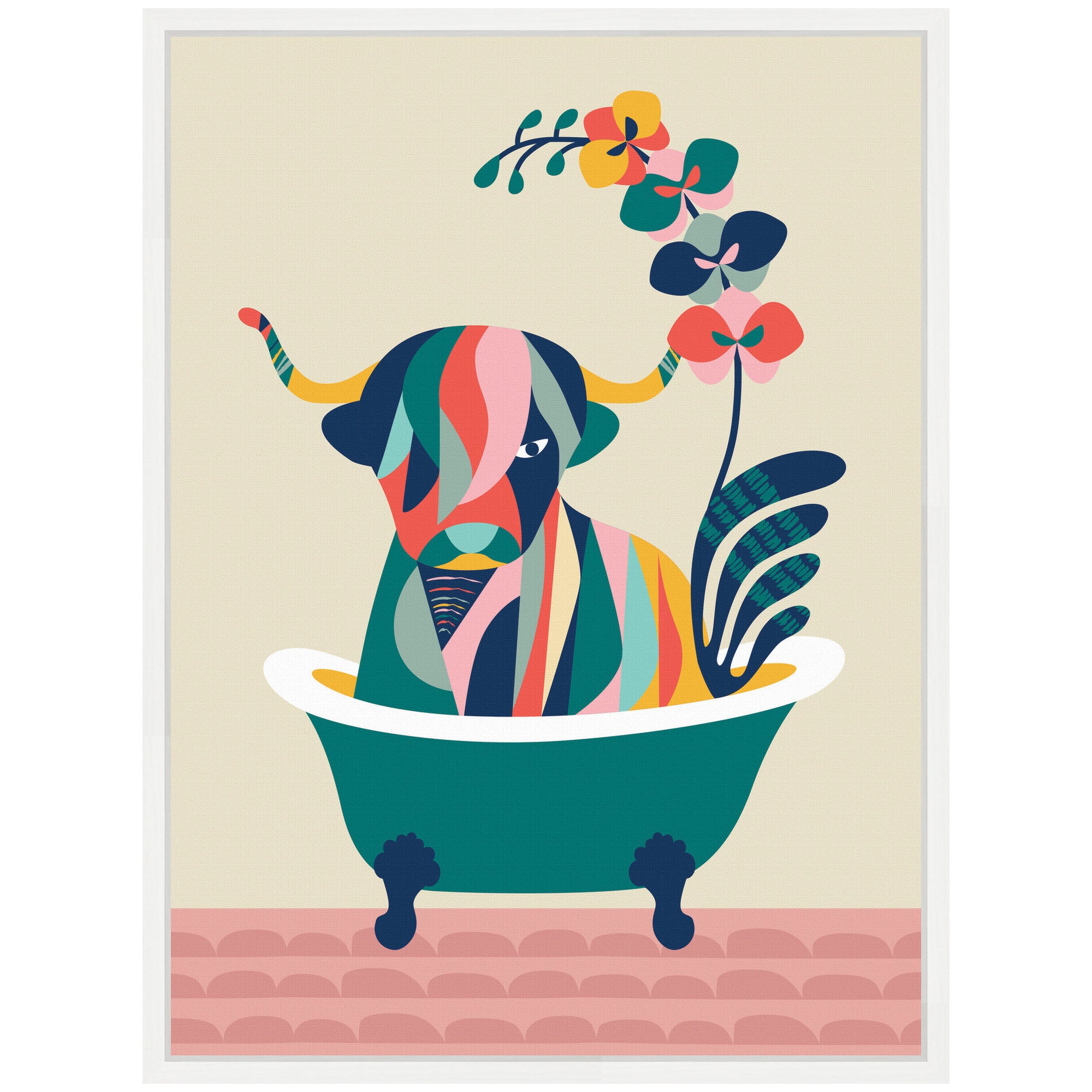 Sylvie MCM Cow in Bathtub Framed Canvas by Rachel Lee