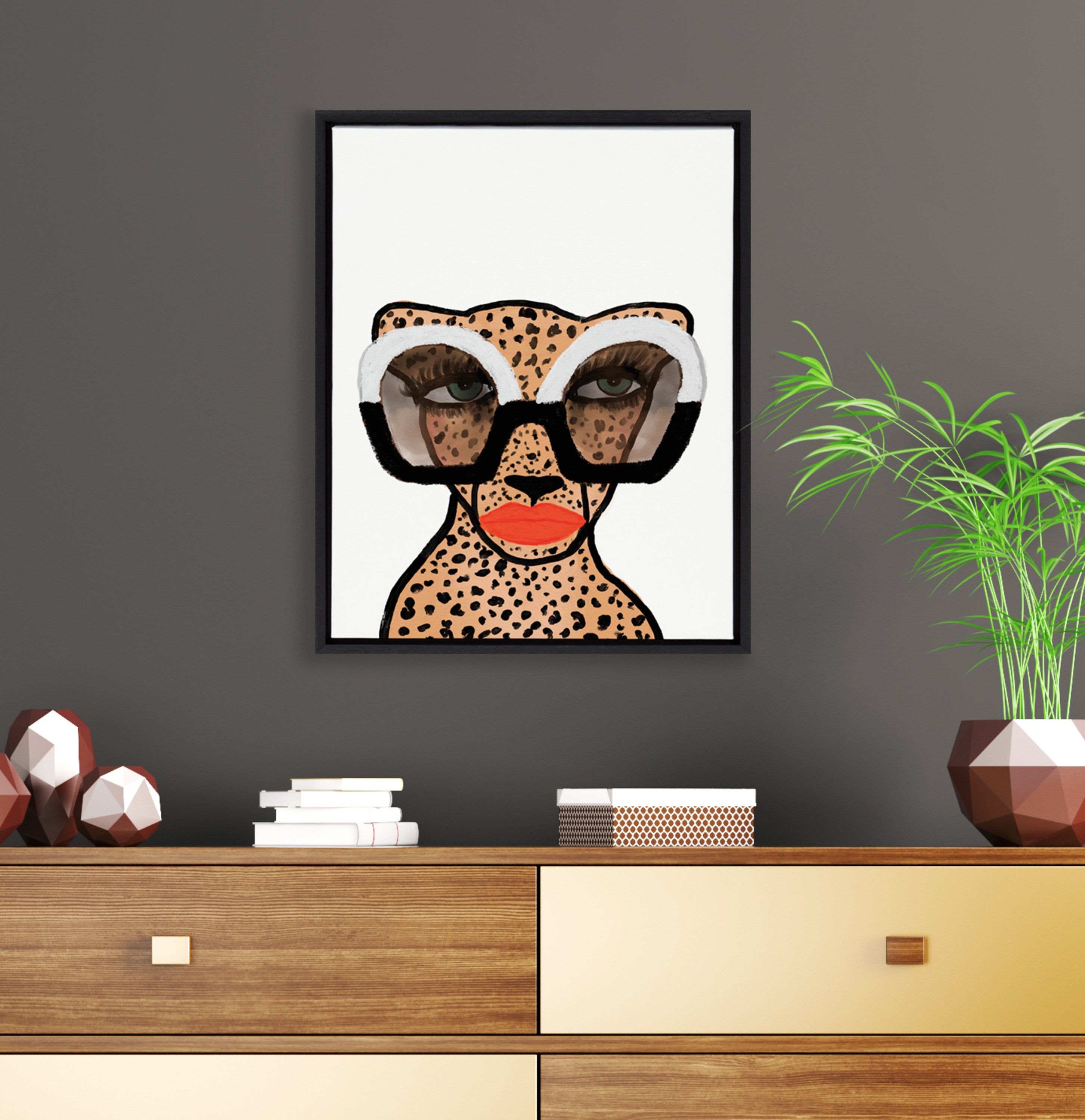 Sylvie Cheetah 4 Framed Canvas by Kendra Dandy of Bouffants and Broken Hearts