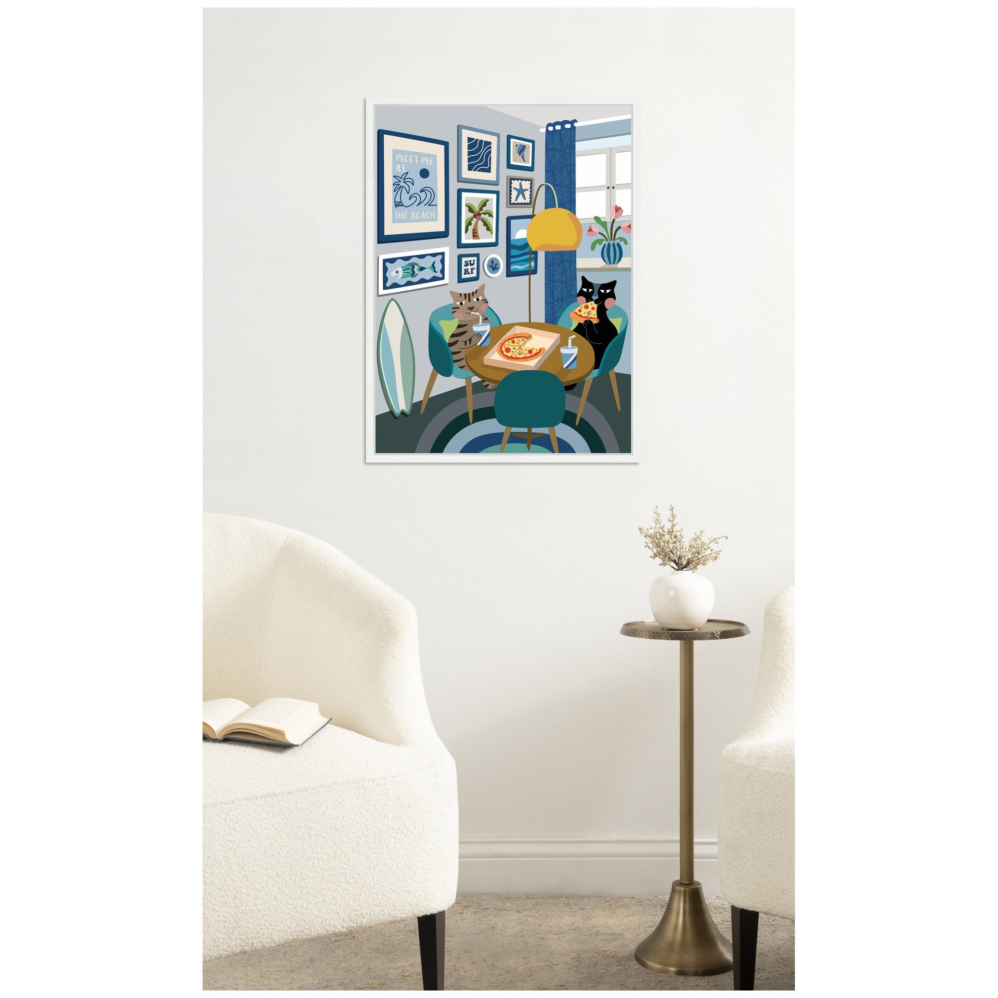 Pizza Cats by Rachel Lee 3 Birdies Studio Framed Canvas Wall Art Print