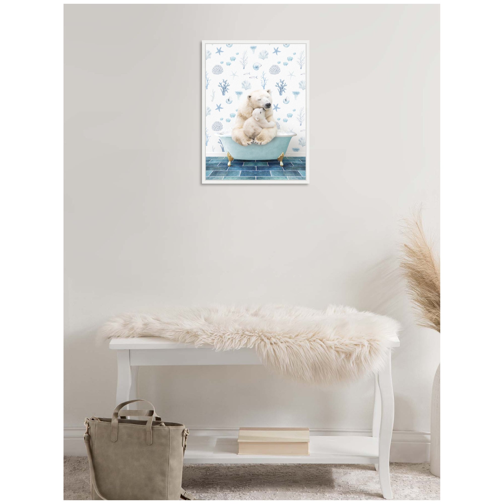 Sylvie Mother and Baby Polar Bear in Under the Sea Bathtub Framed Canvas by Amy Peterson