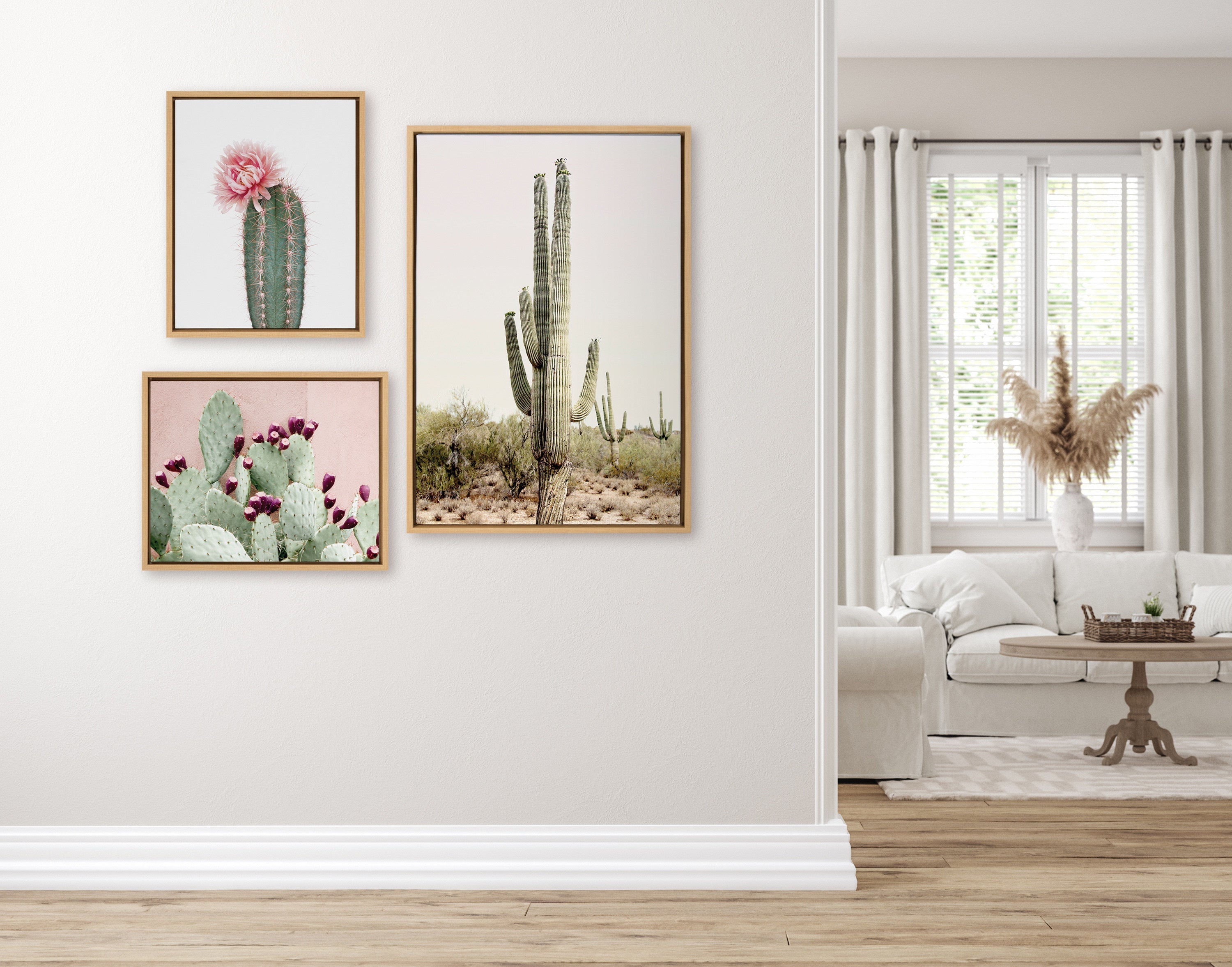 Sylvie Sunrise Cactus, Pink Cactus Flower and Cactus 25 Framed Canvas by kateandlaurel - product image 5 for Resin Society