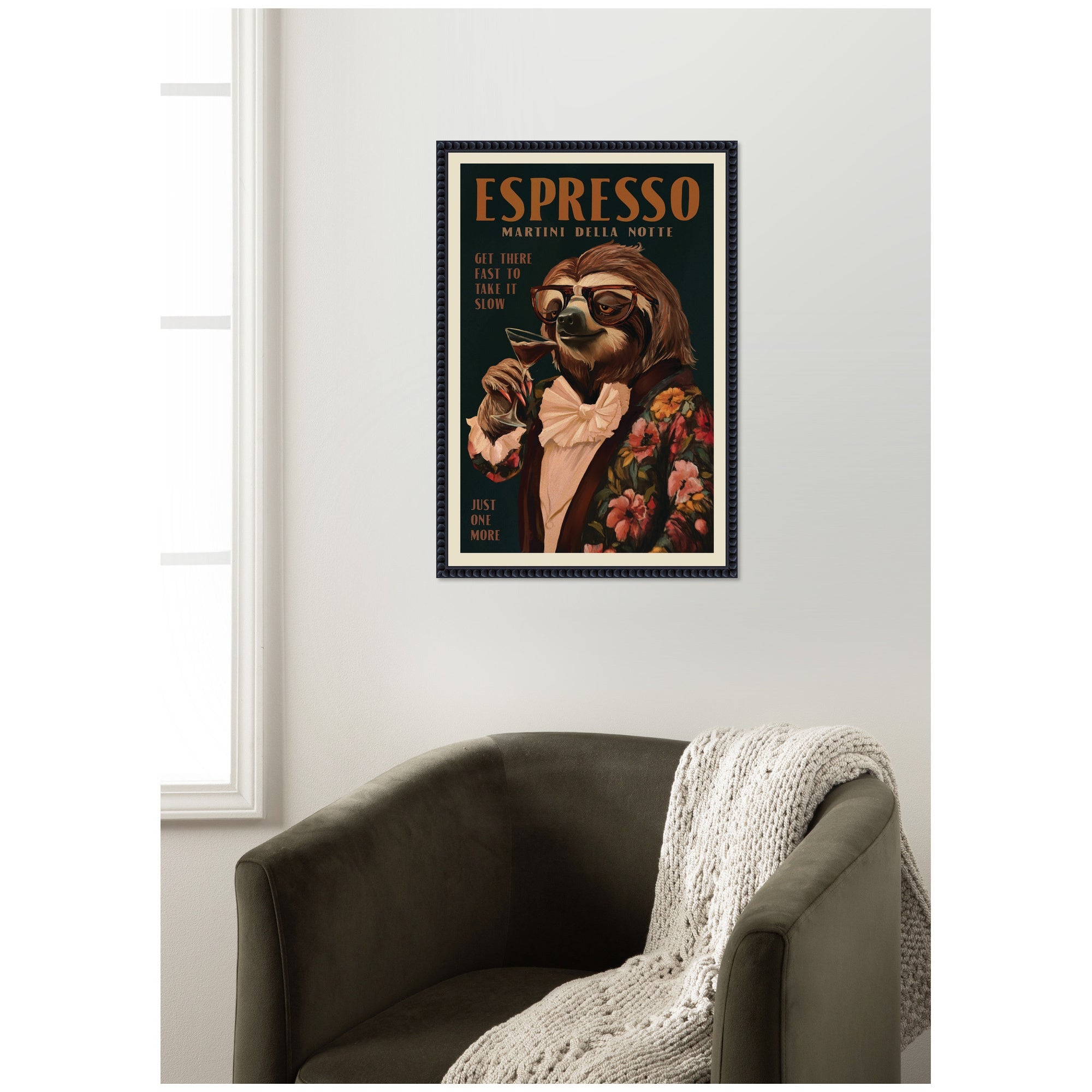 WG Espresso Sloth by The Whiskey Ginger Framed Canvas Wall Art Print