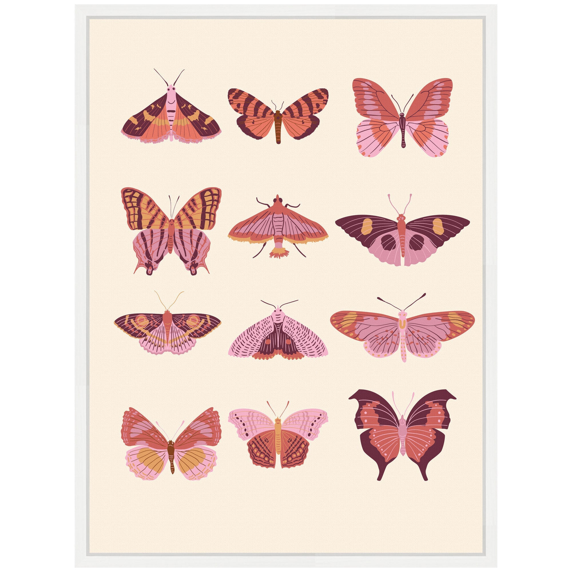 Sylvie Vintage Retro Boho Butterflies Framed Canvas by Honey Island Studio