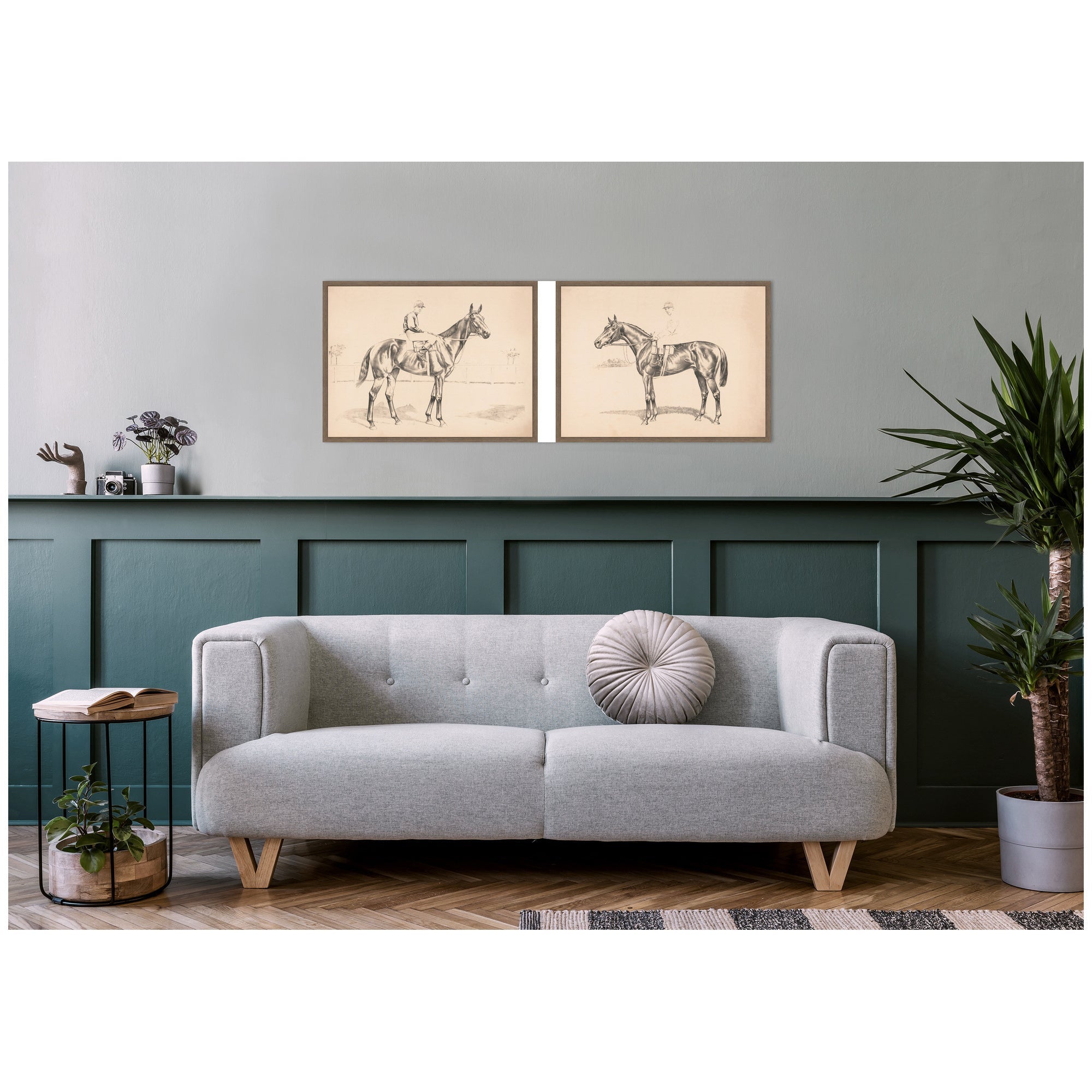Portrait of Race Horse And Mounted Jockey 2 Piece Framed Canvas Wall Art Set by Nostalgia Prints