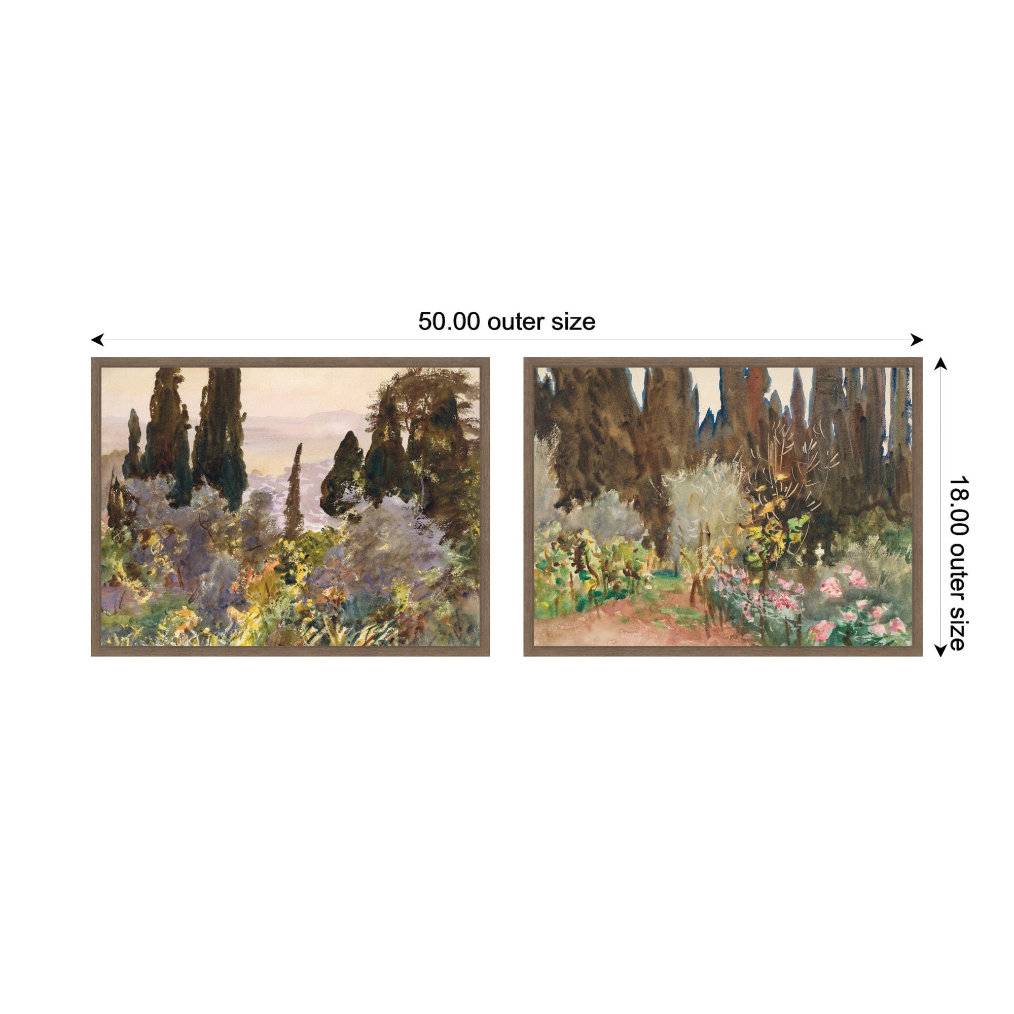 Granada 1912 & Gardens at Florence John Singer Sargent 2 Piece Framed Canvas Wall Art Set by Nostalgia Prints