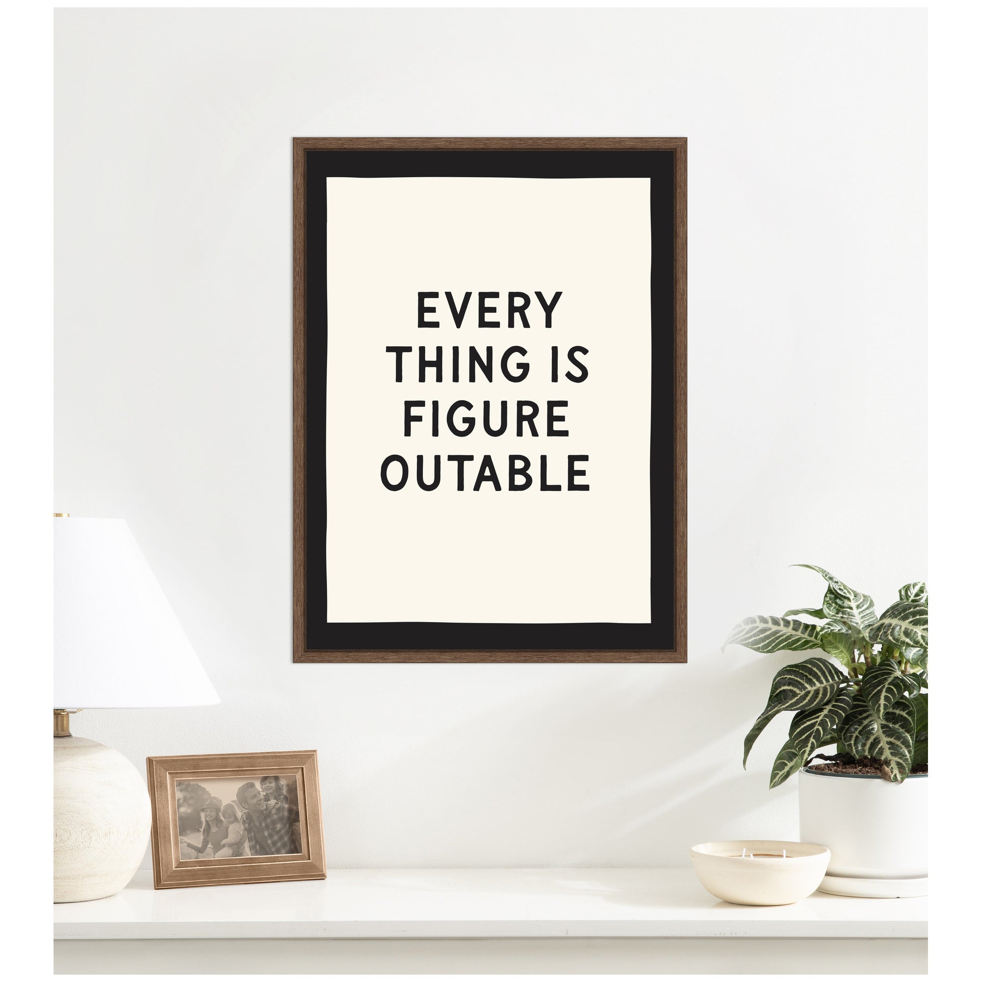 Everything is Figureoutable Positive Quote Black and White by Lucky Guava Framed Canvas Wall Art Print