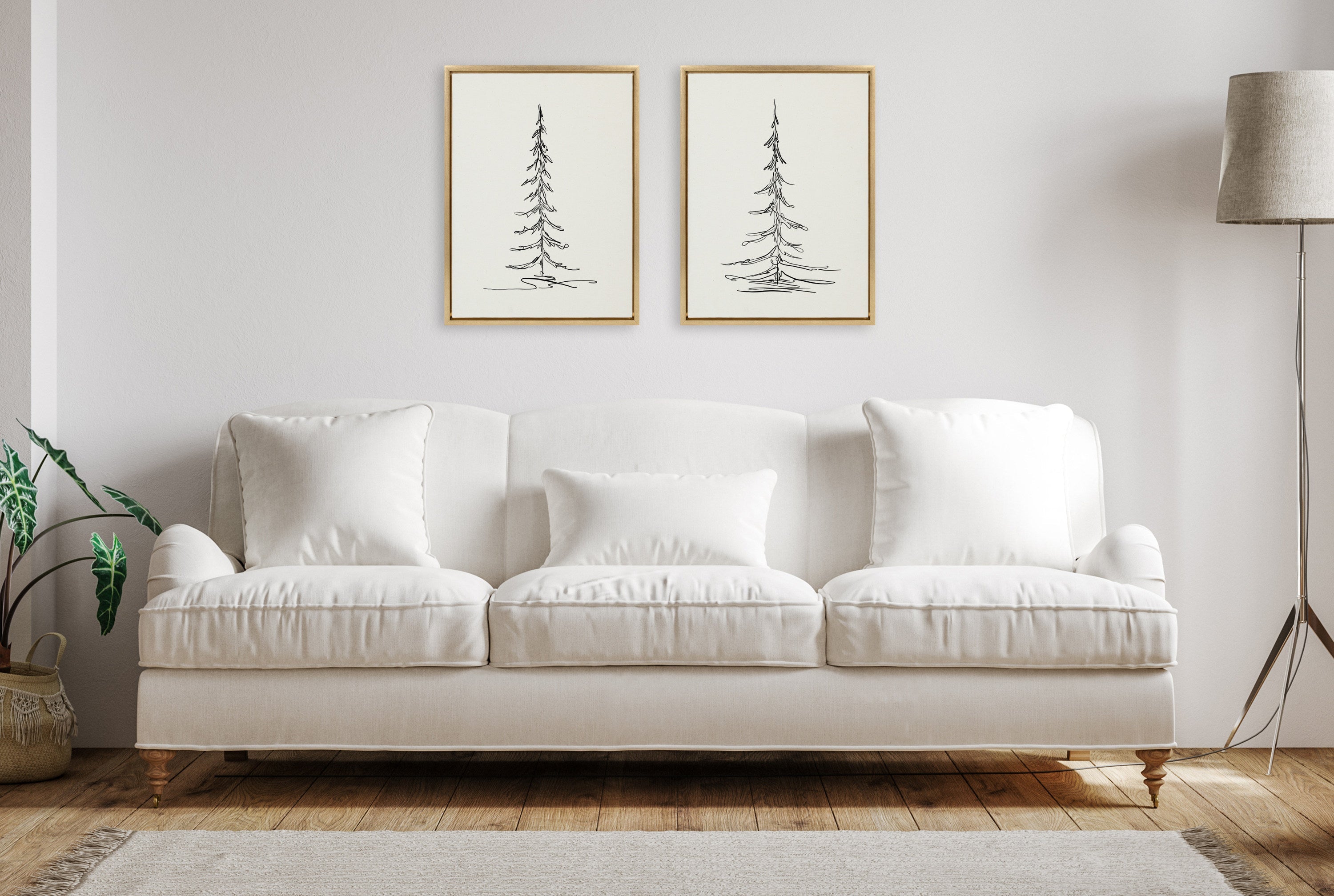Sylvie Minimalist Evergreen Trees Sketch Framed Canvas Art Set by The Creative Bunch Studio