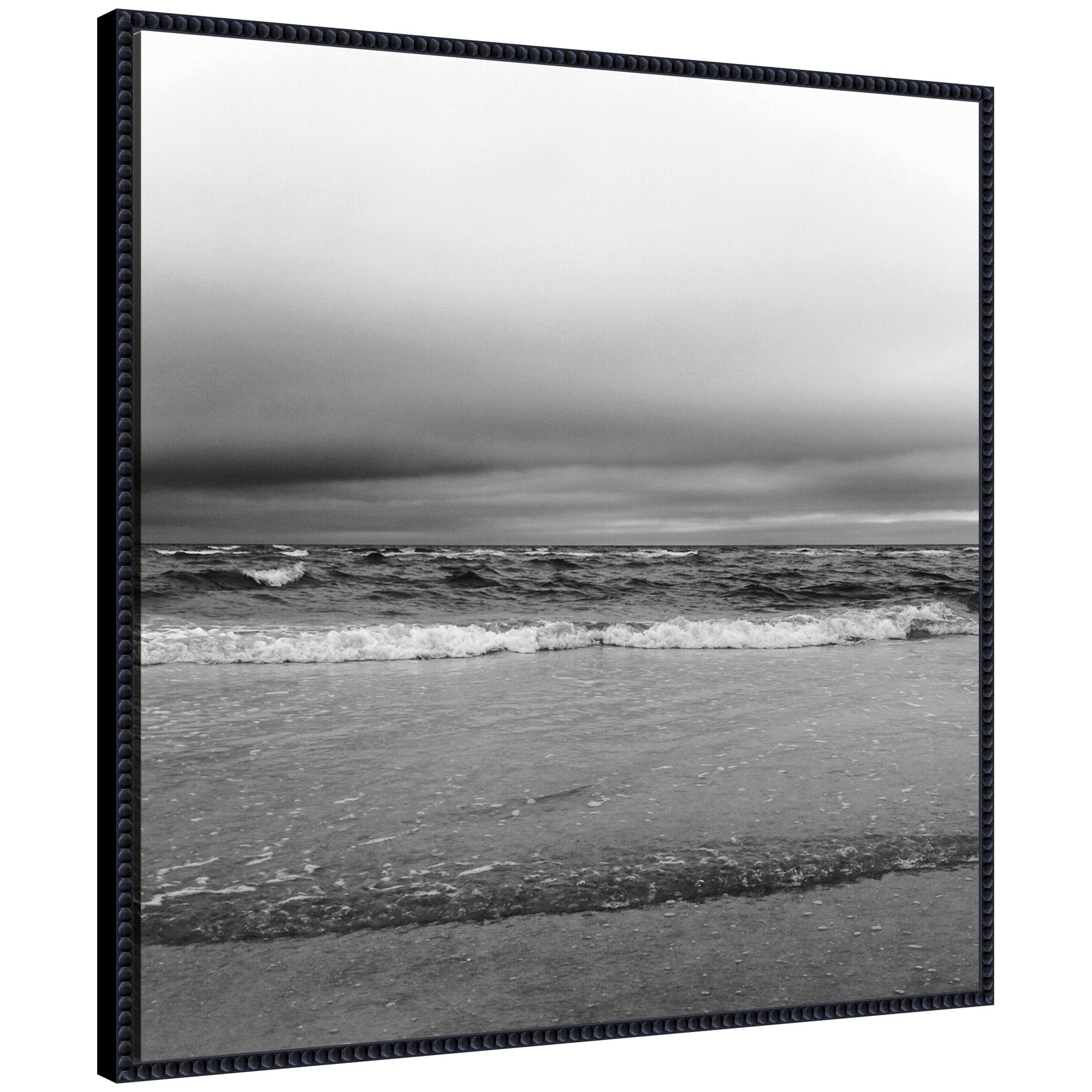 Sylvie Life Is A Beach Framed Canvas showing a seaside scene with vintage beaded frame