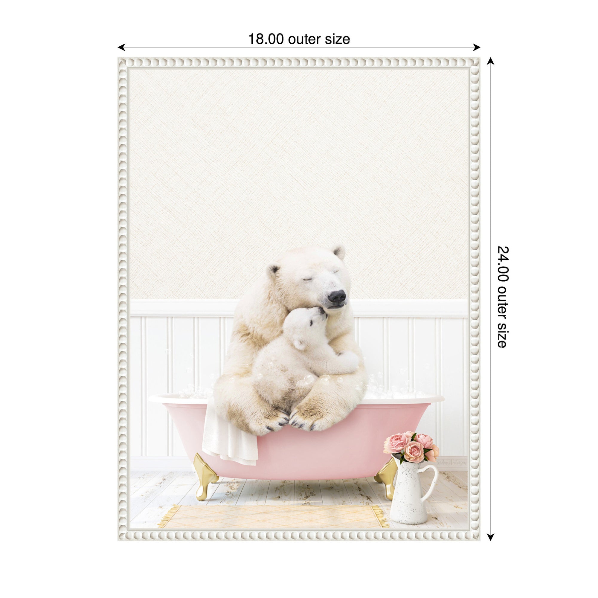 Sylvie Mother and Baby Polar Bear in Cottage Rose Bathtub Framed Canvas by Amy Peterson