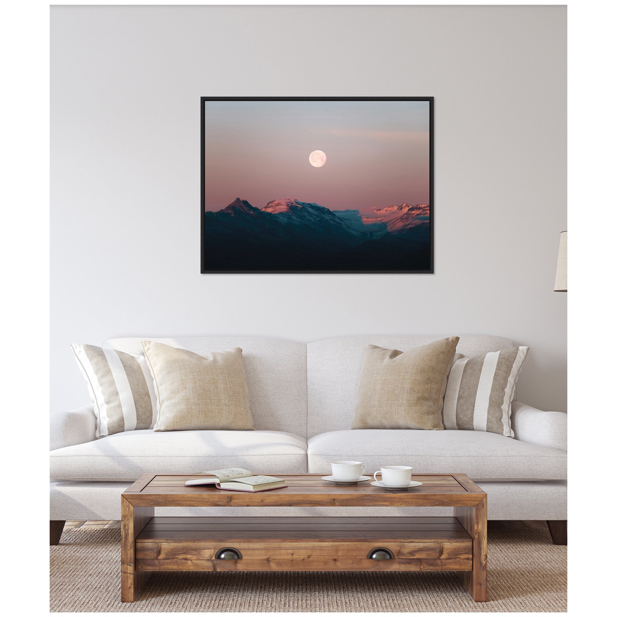 Sylvie Panoramic Pastel Moonrise over Icelandic Mountains Framed Canvas by Michael Schauer