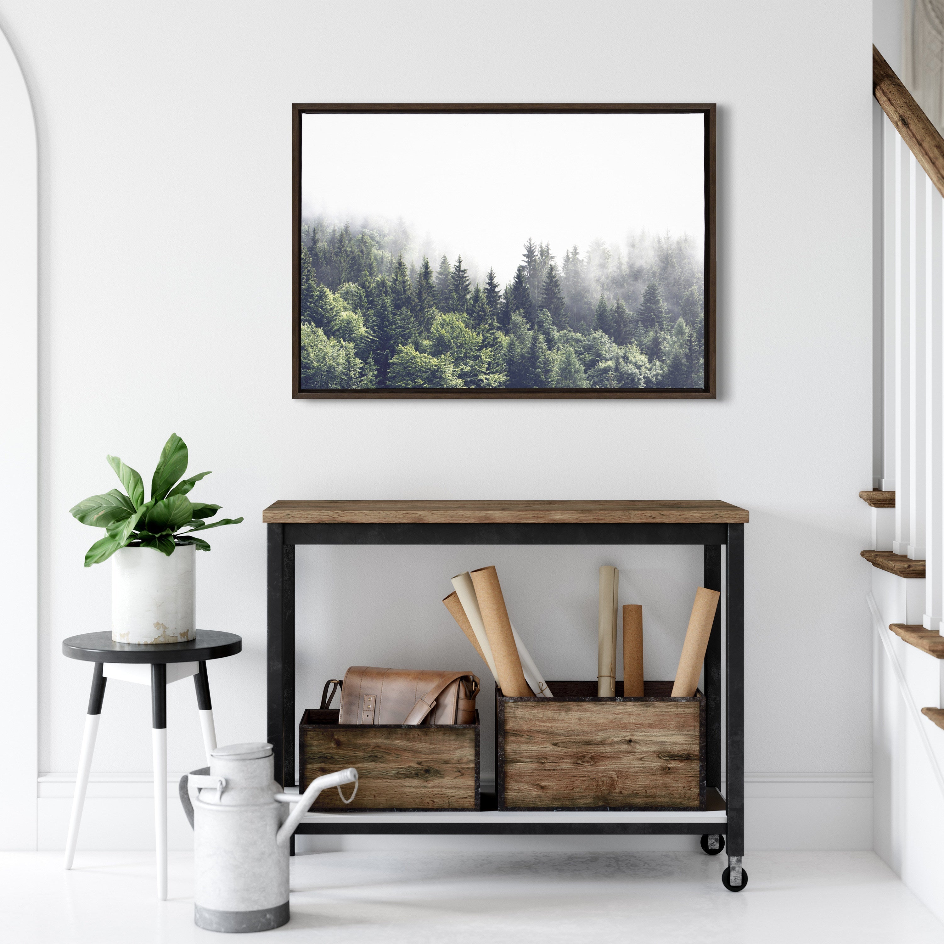 Sylvie Lush Green Forest On A Foggy Day Framed Canvas
