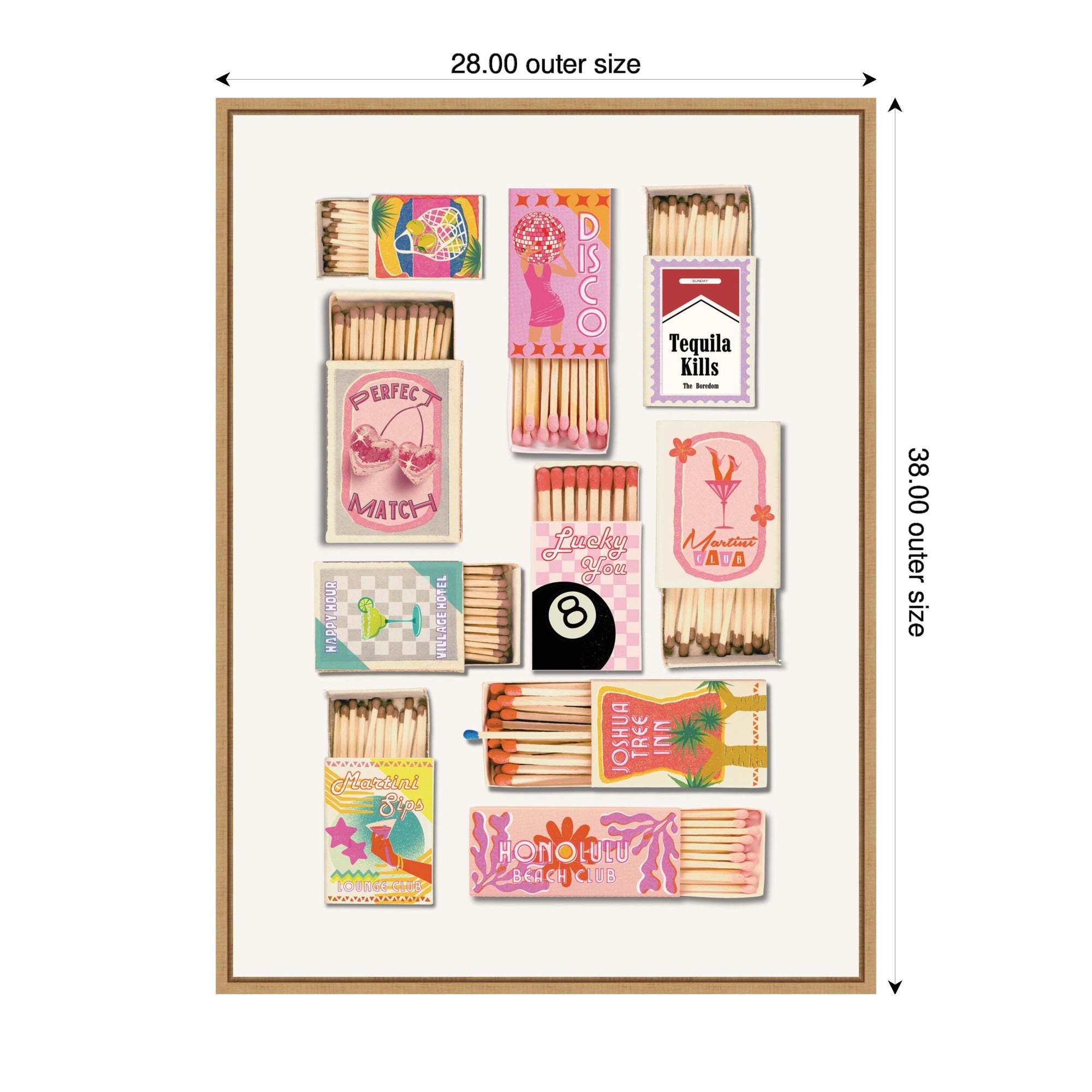 Vintage Pink Matchboxes by Honey Island Studio Framed Canvas Wall Art Print