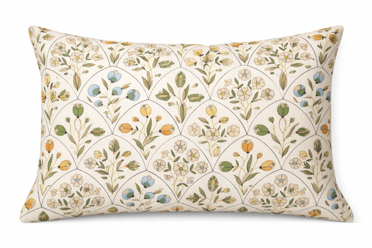 Frances Pillow Cover in Natural, showing floral fabric front and cream back