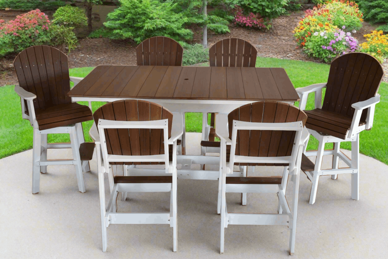7 pc Table Set - 6' Rectangular Table with 2x Swivel Adirondack Chairs by Dutch Country Patio, LLC - product image 2 for Resin Society