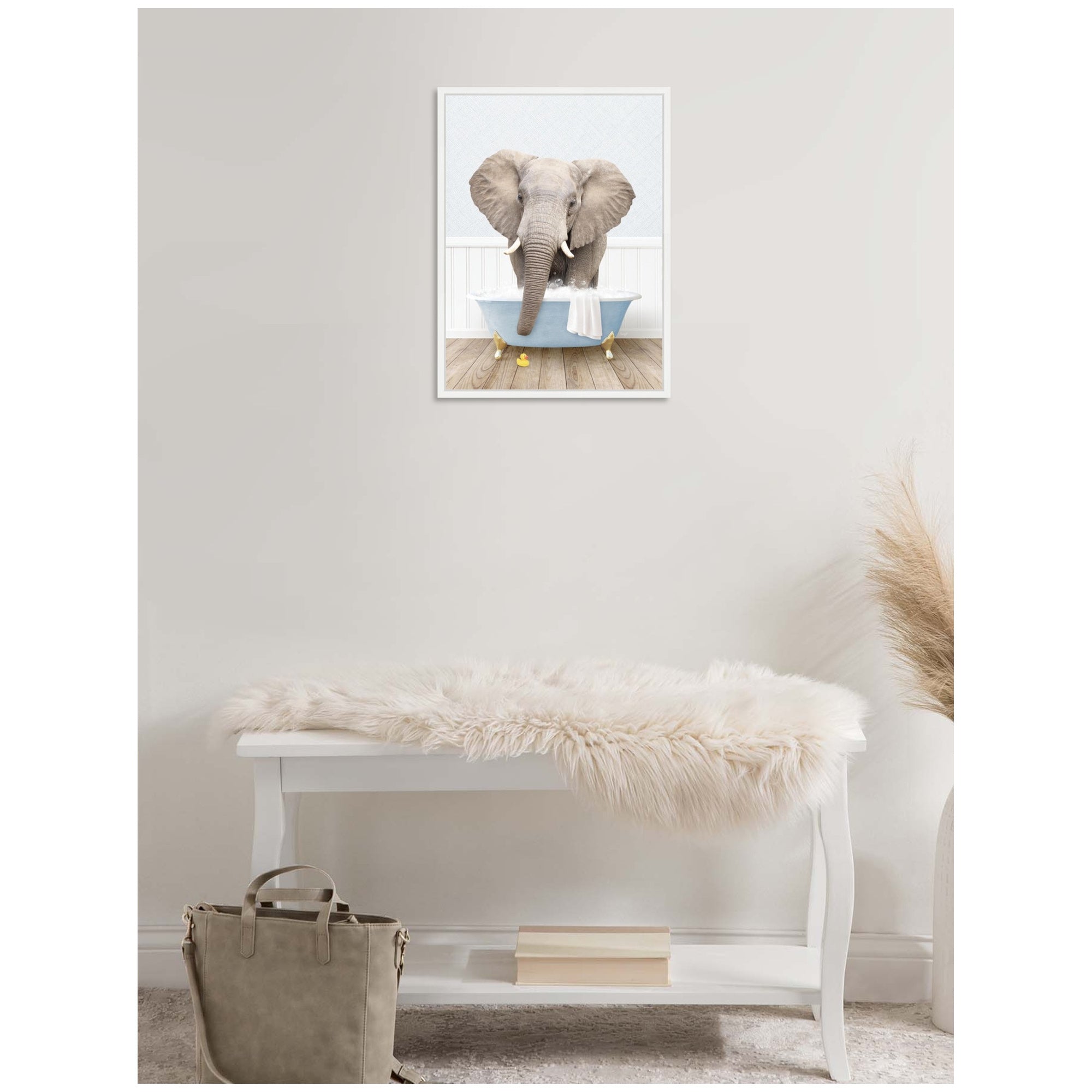 Sylvie Elephant Front in Cottage Blue Bathtub Framed Canvas by Amy Peterson