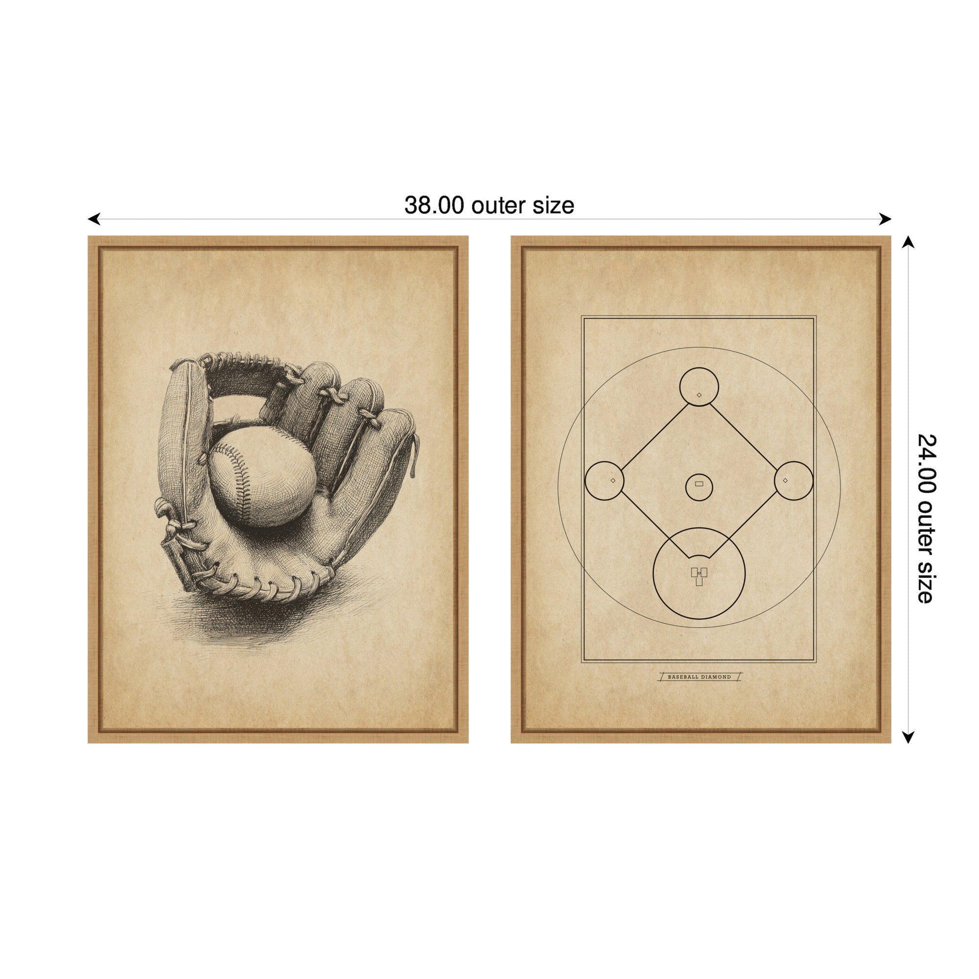 Vintage Baseball 2 Piece Framed Canvas Wall Art Set by The Creative Bunch Studio