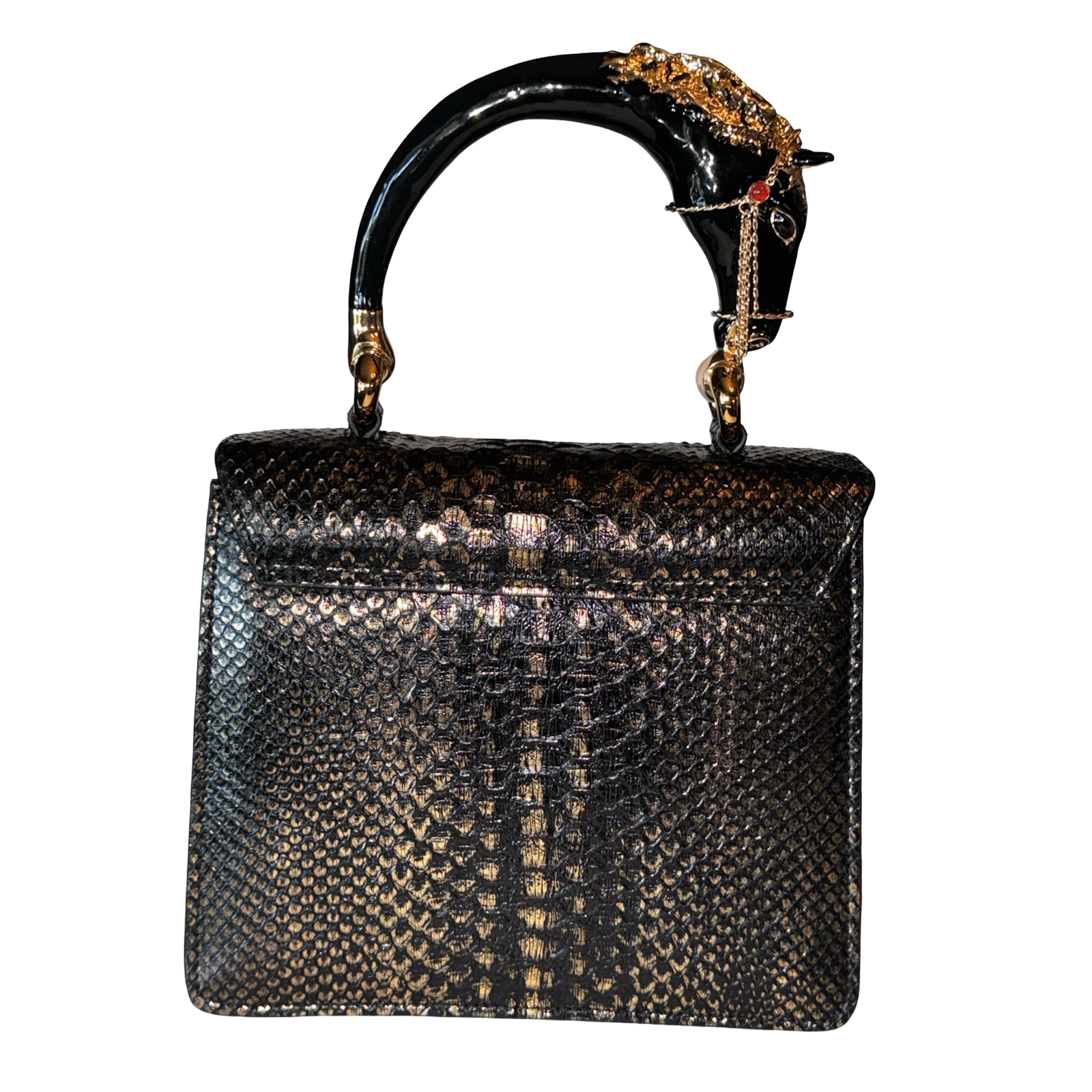 Noir d’Or Horse Handle Handbag Authentic Black and Gold Python by Allysa Payne Beverly Hills - product image 2 for Resin Society