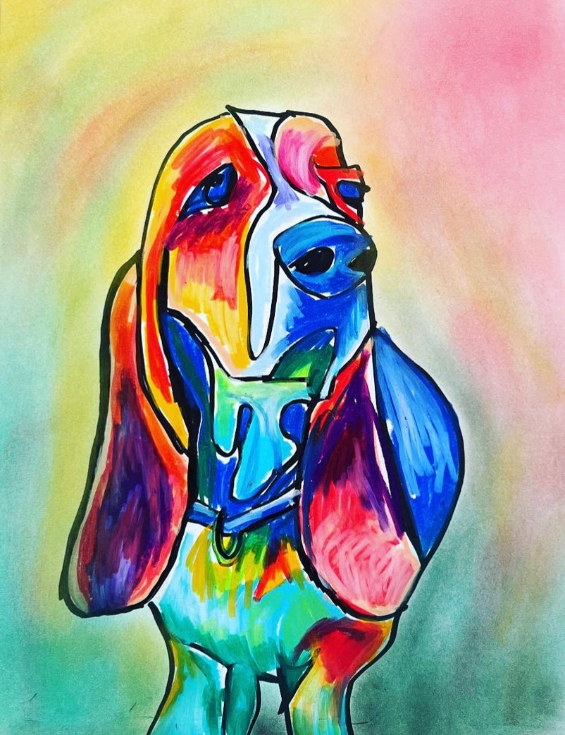 Colorful Basset - Art Prints by Vichy's Art - Resin Society