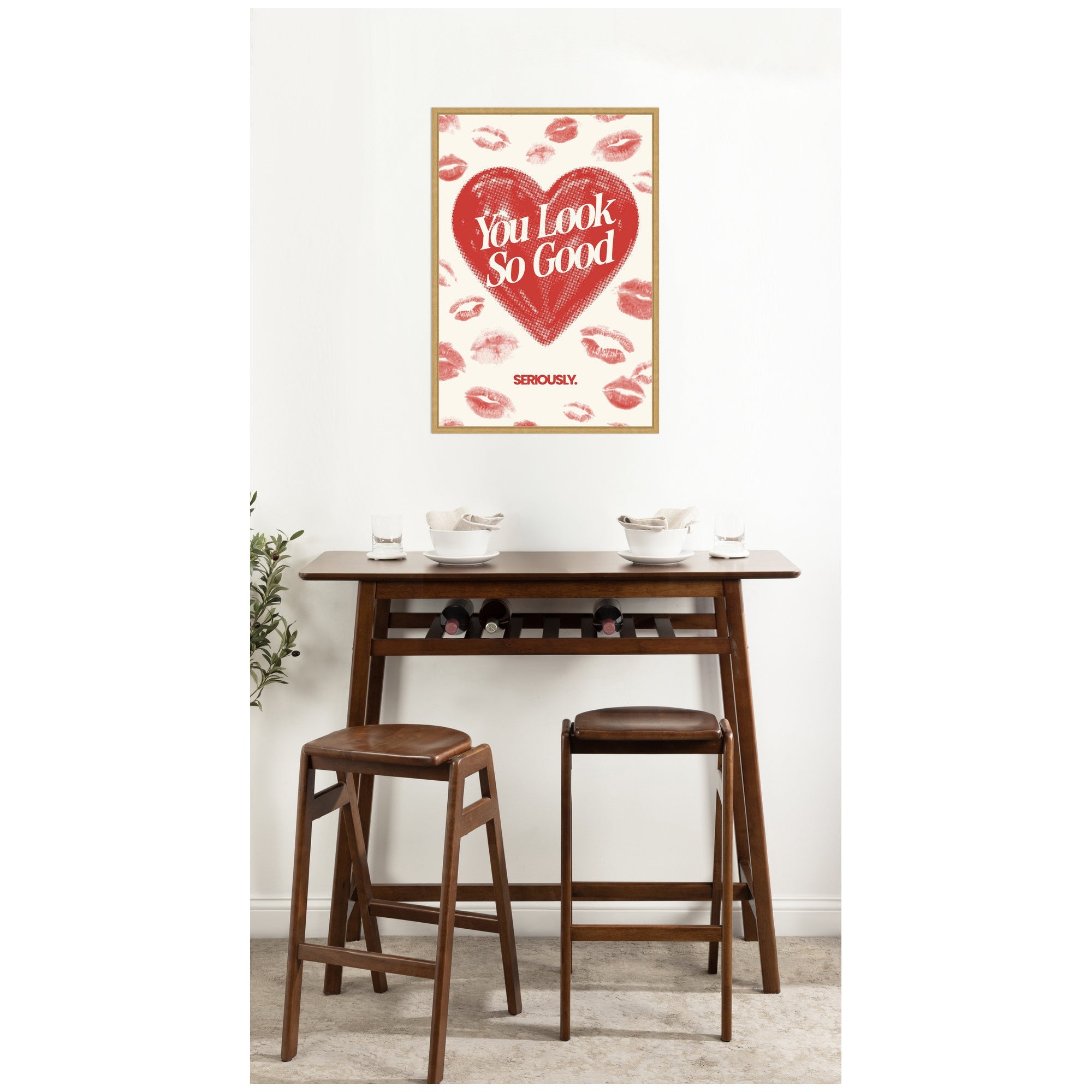 You Look So Good Red Lipstick Inspirational Quote by Lucky Guava Framed Canvas Wall Art Print