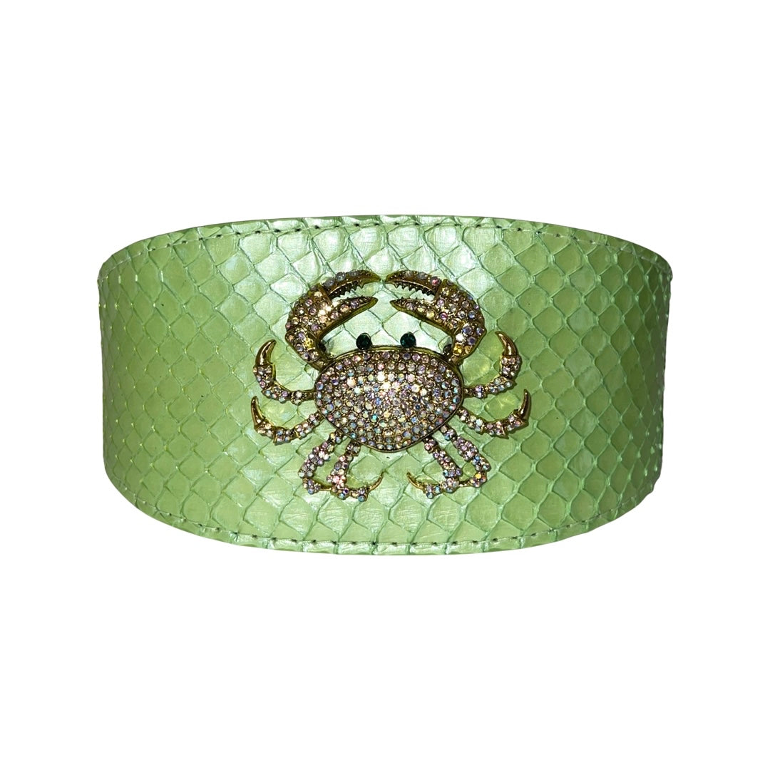 Sea Anemone Pearl Green Snake Wide Style Collar With Rhinestone Crab Accessory
