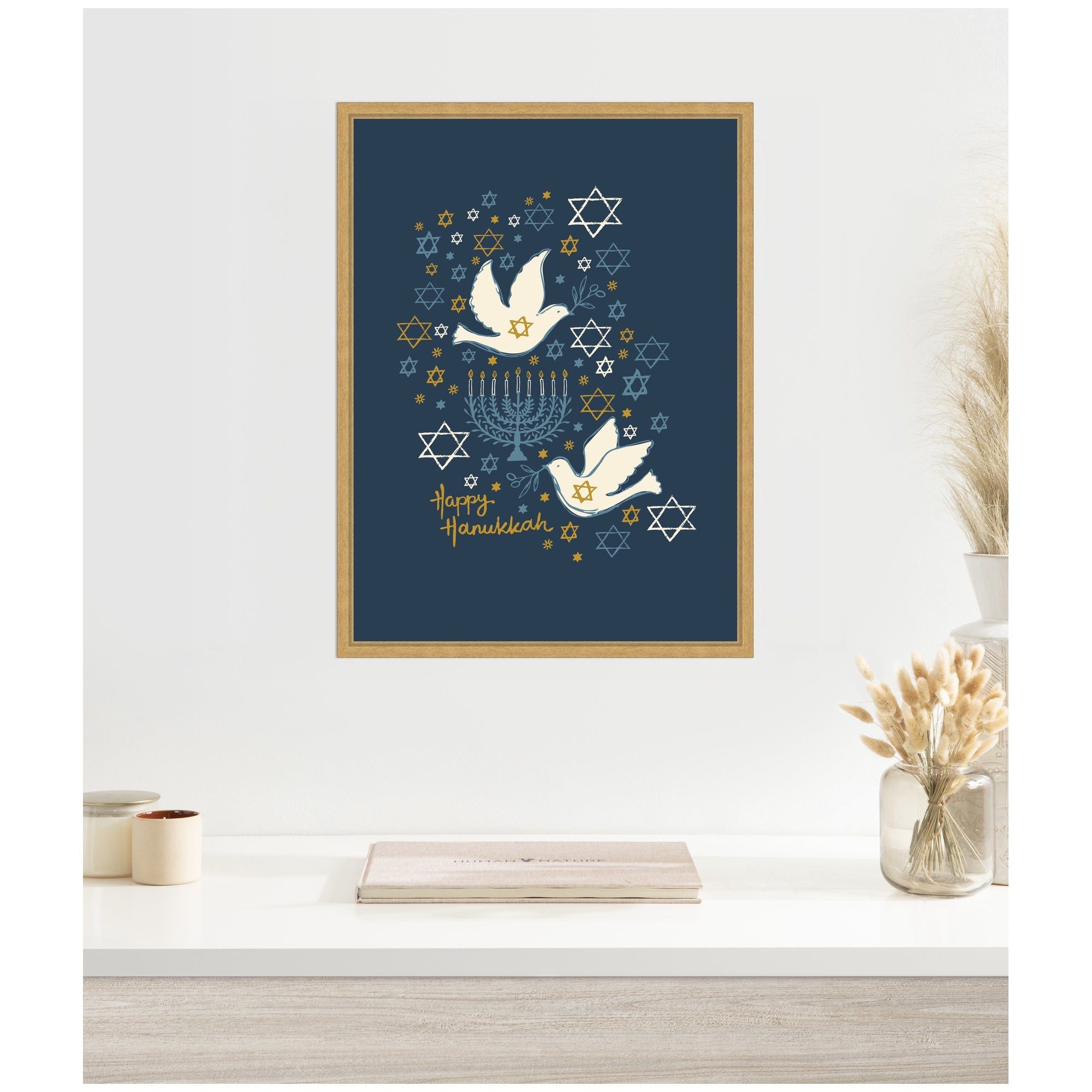 Sylvie Framed Canvas Love and Light Happy Hanukkah by Vicky Yorke