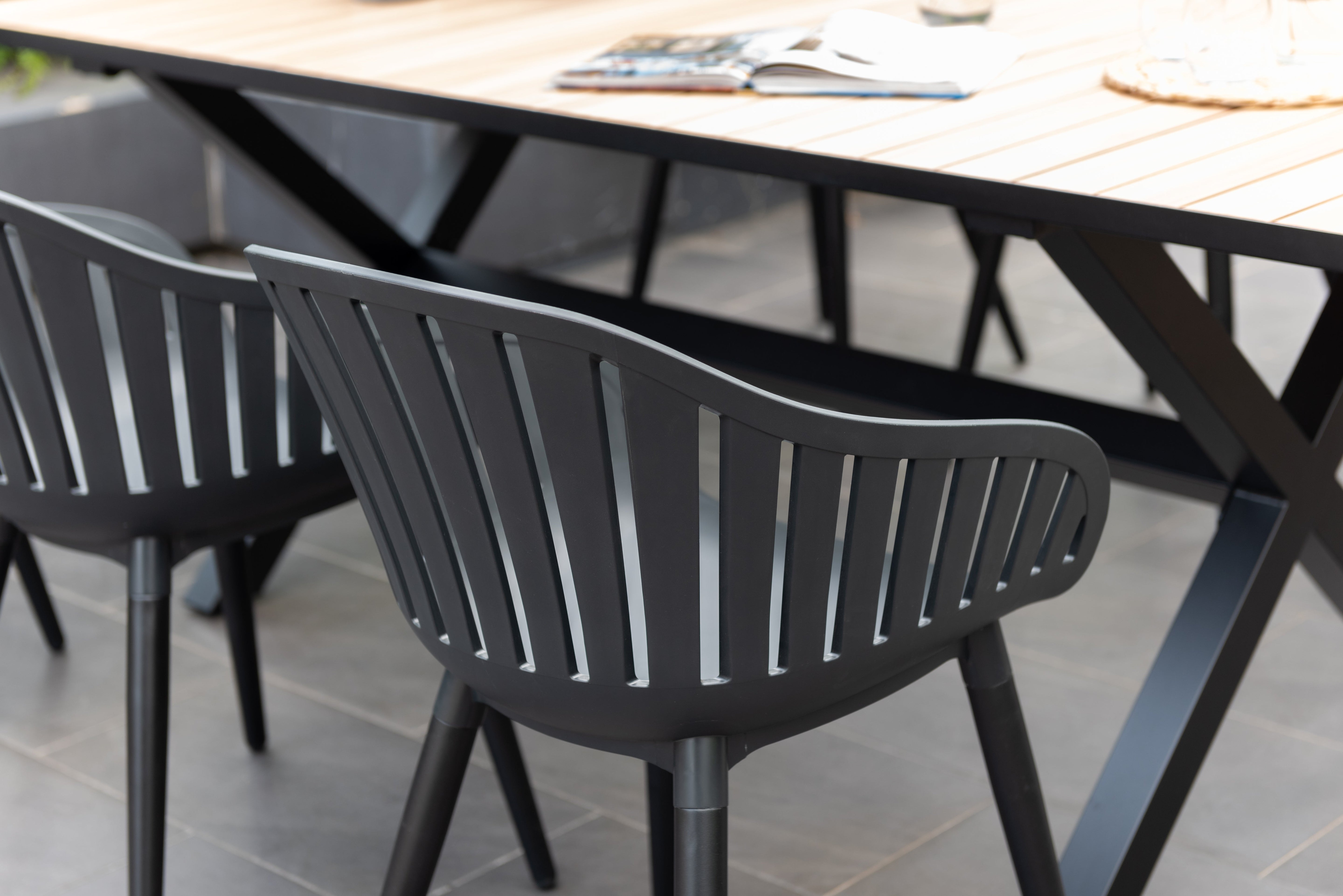 Panama Dark Rectangular Table and 6 Nassau Black Aluminum by LifestyleGarden US - product image 3 for Resin Society