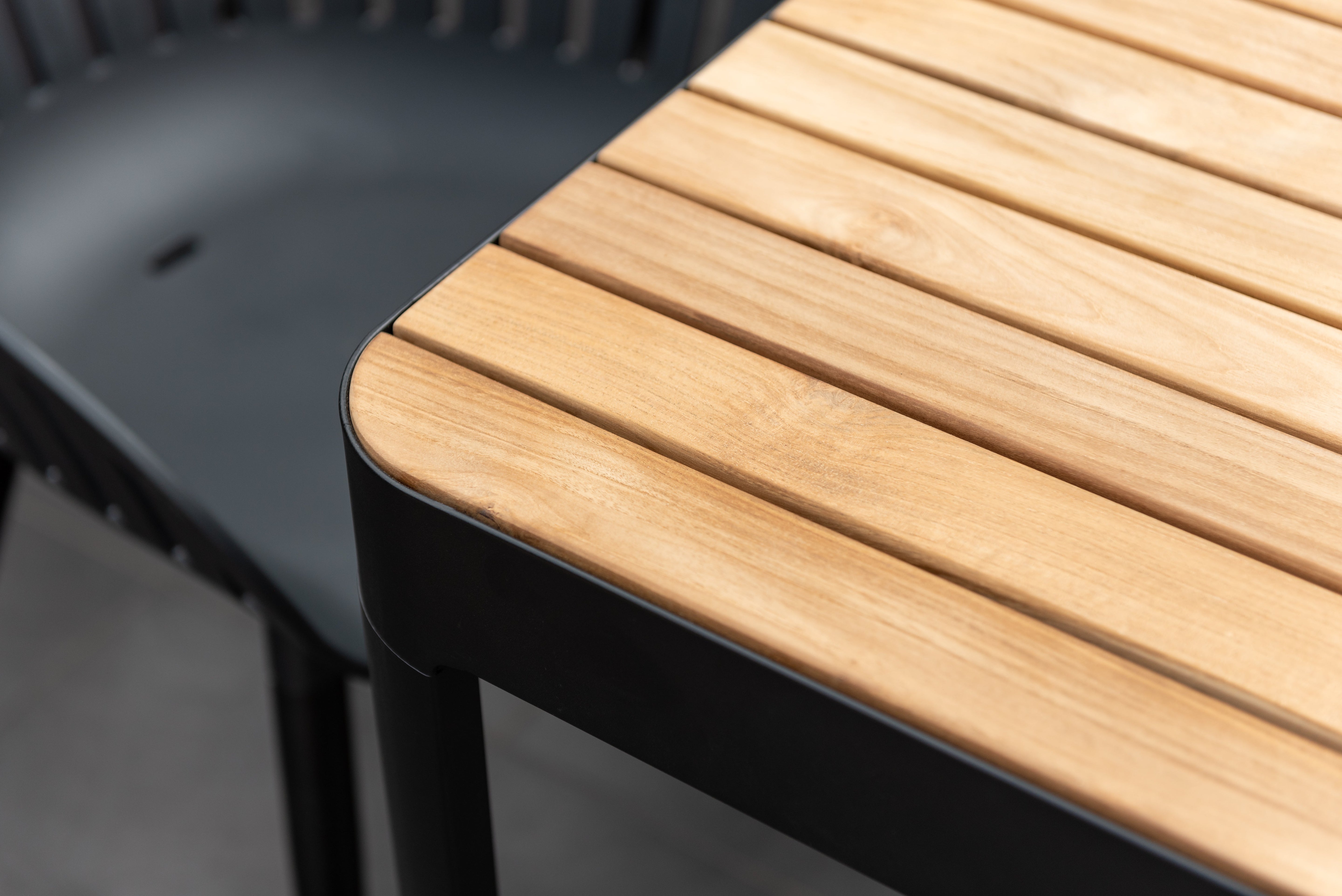Portals Dark Rectangular Teak Table and 6 Nassau Black Aluminum Dining by LifestyleGarden US - product image 5 for Resin Society