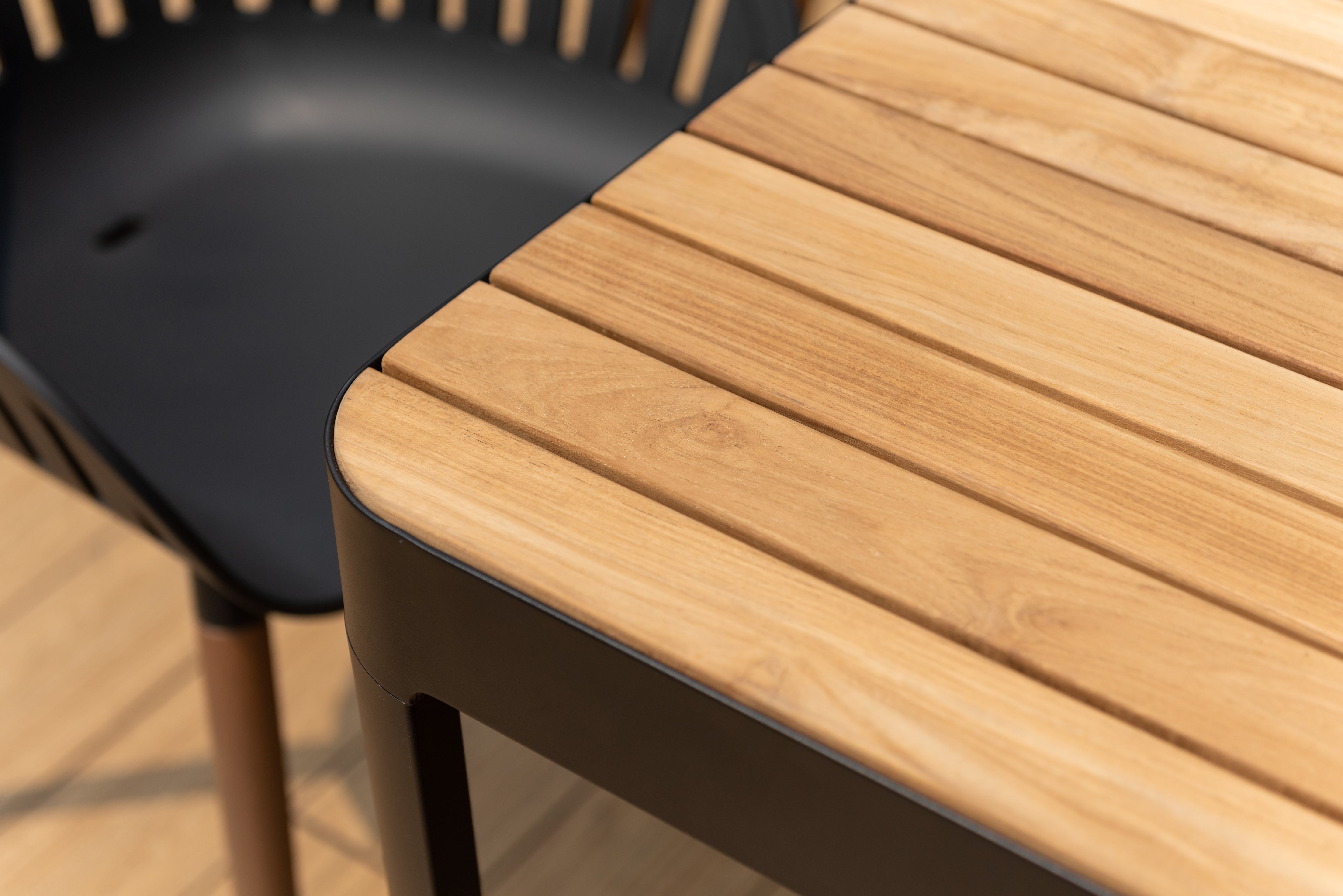 Portals Dark Rectangular Teak Table and 8 Nassau Black Dining Set by LifestyleGarden US - product image 6 for Resin Society