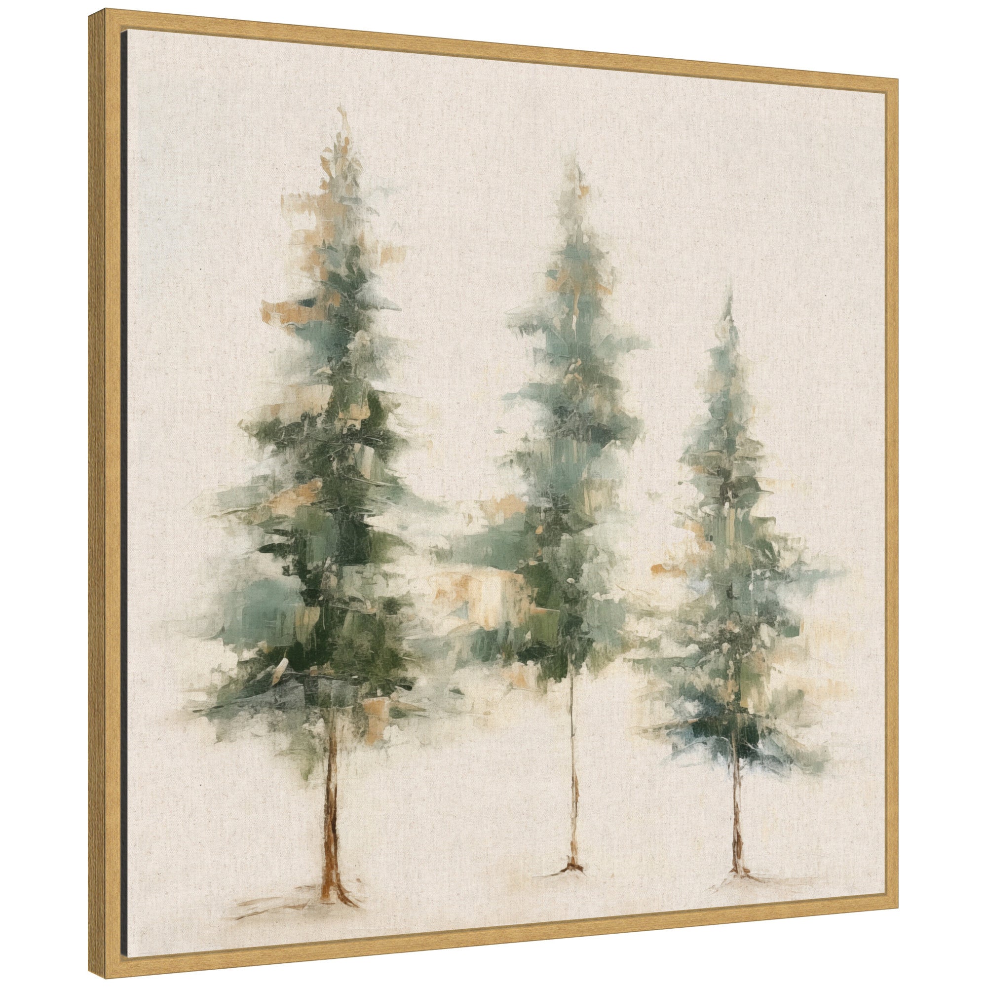 Sylvie Abstract Forest Evergreen Trees on Neutral Linen Framed Canvas