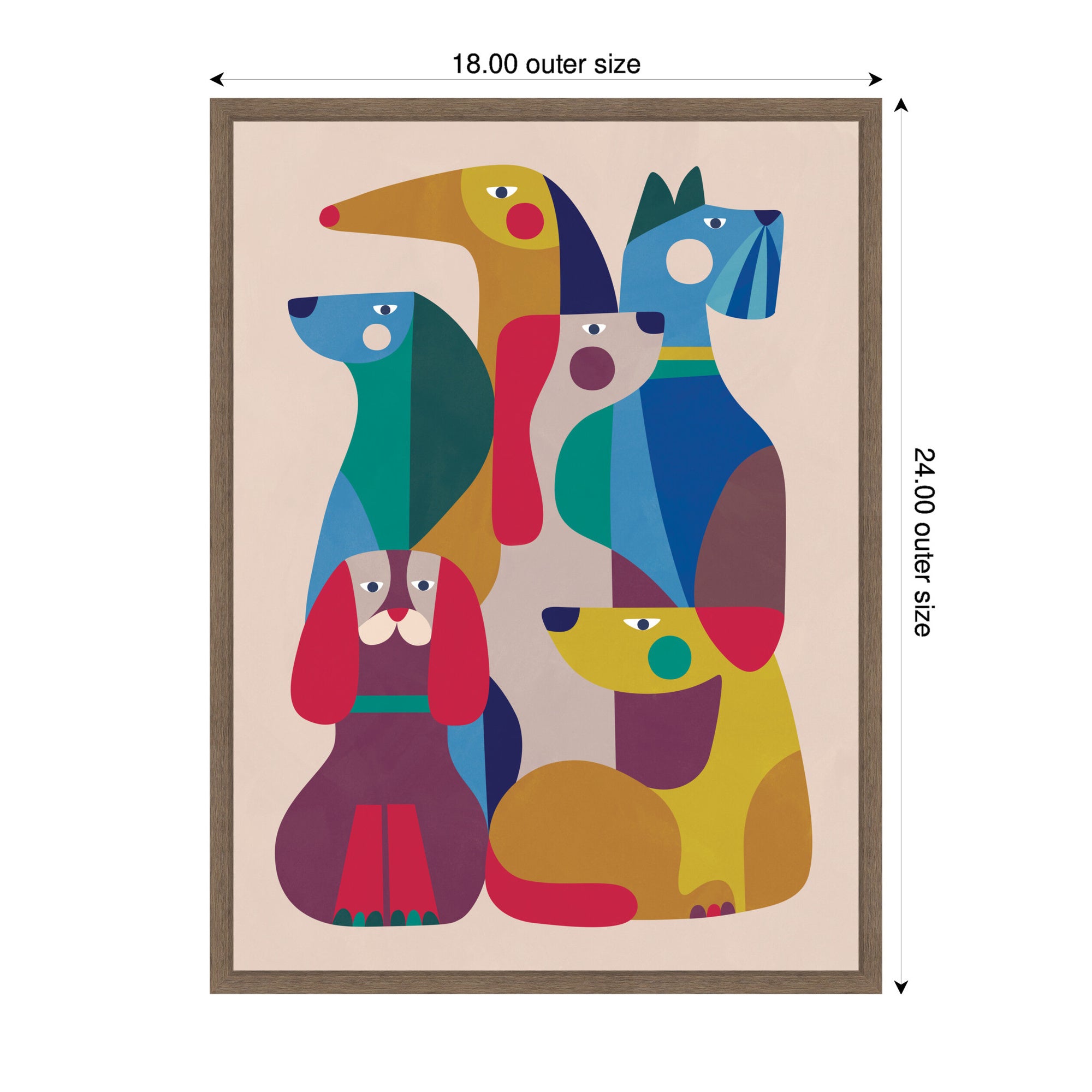 Abstract Retro Modern Dogs 02 by Rachel Lee Framed Canvas Wall Art Print
