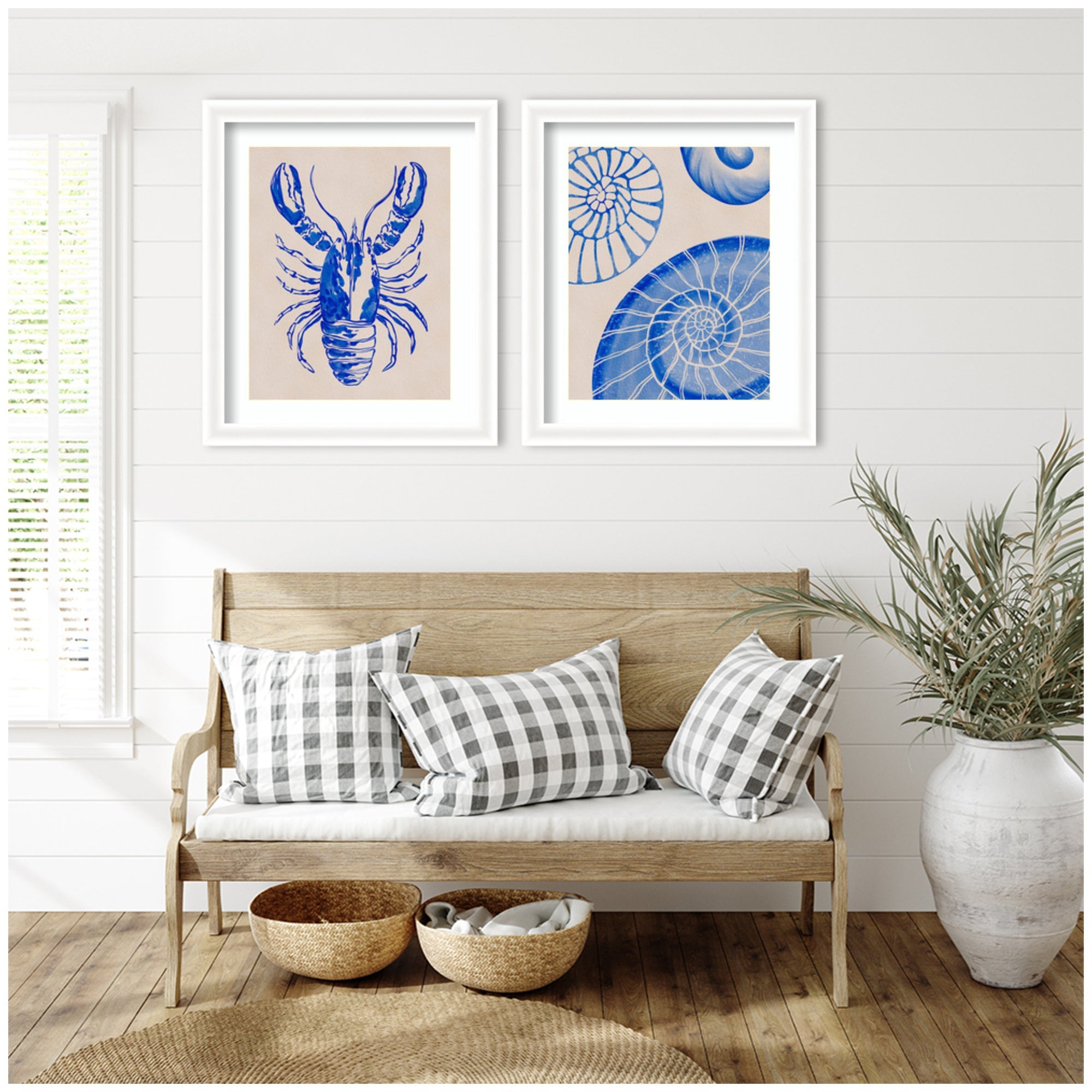 Lobster & Ocean Charms 2 Piece Framed Wall Art Print Set by Nikita Jariwala