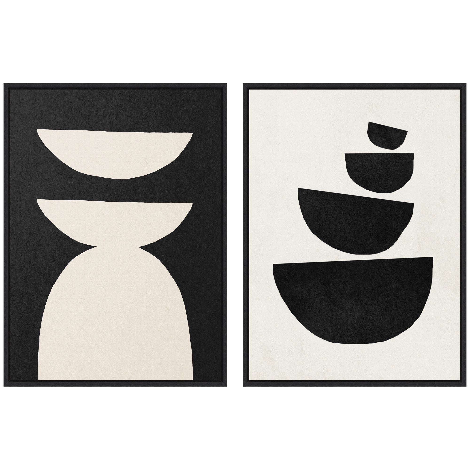 Sylvie White Geometric Abstract and Black Geometric Abstract Framed Canvas Art Set by July Art Prints
