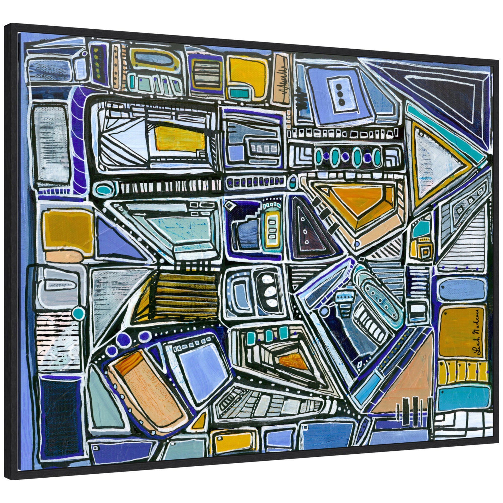 Abstract framed canvas art titled Sylvie Pacific Tower Horizontal by Leah Nadeau