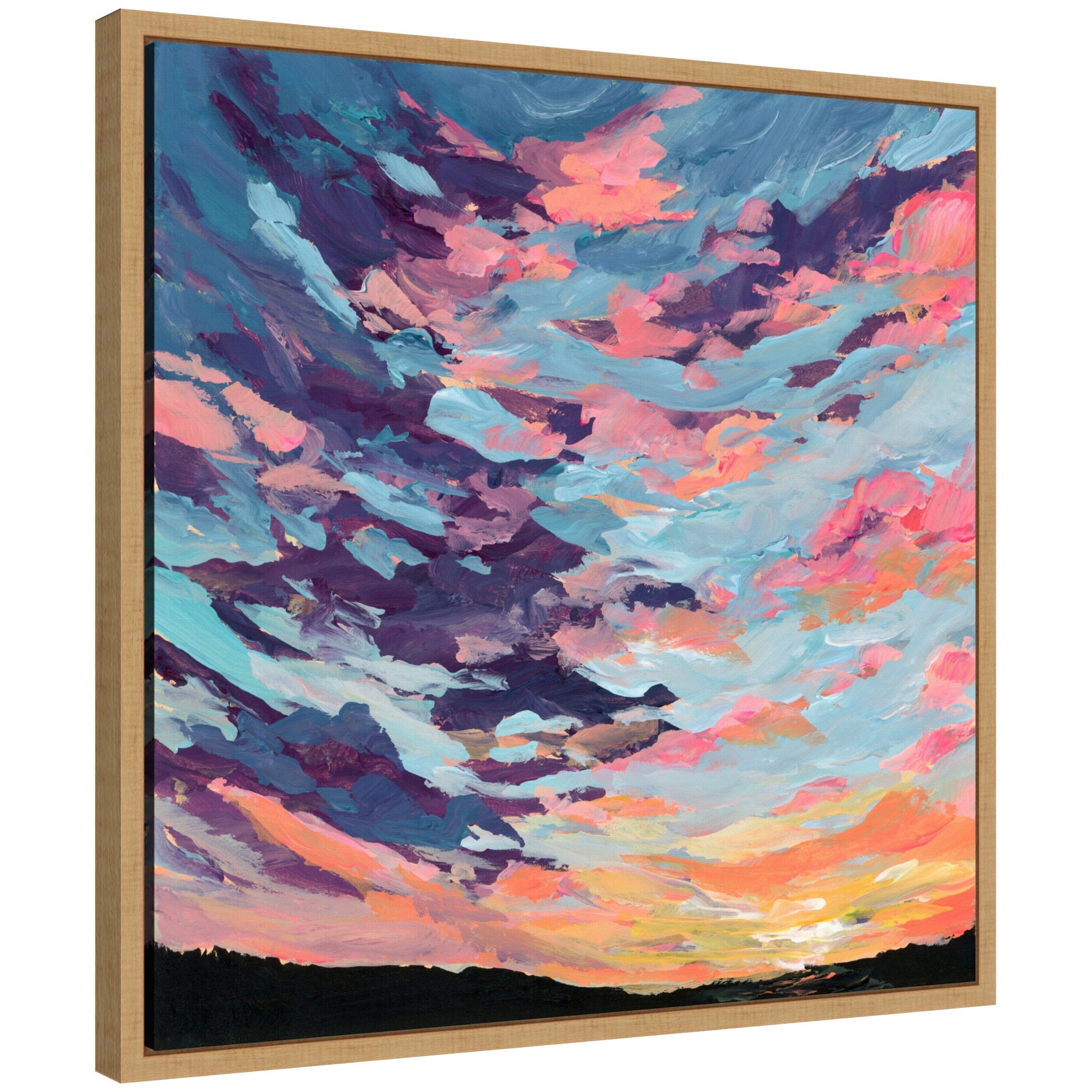 Sylvie Sunset Study framed canvas art showing abstract warm hues in a modern lightweight polystyrene frame
