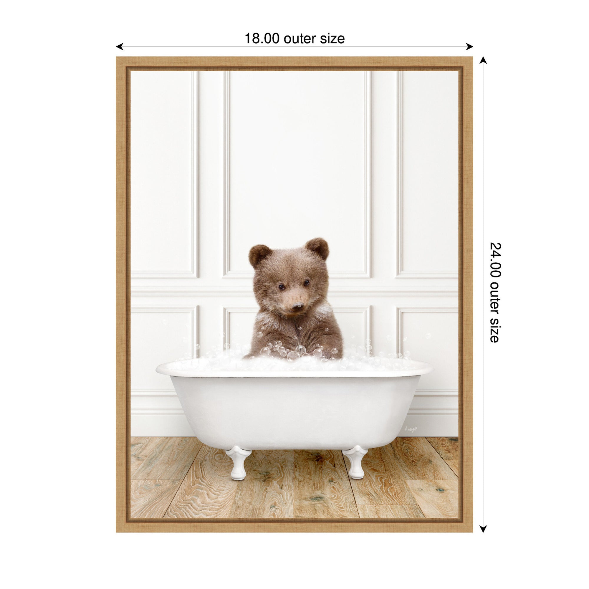 Sylvie Bear Cub in Traditional Vintage Bathtub Framed Canvas by Amy Peterson