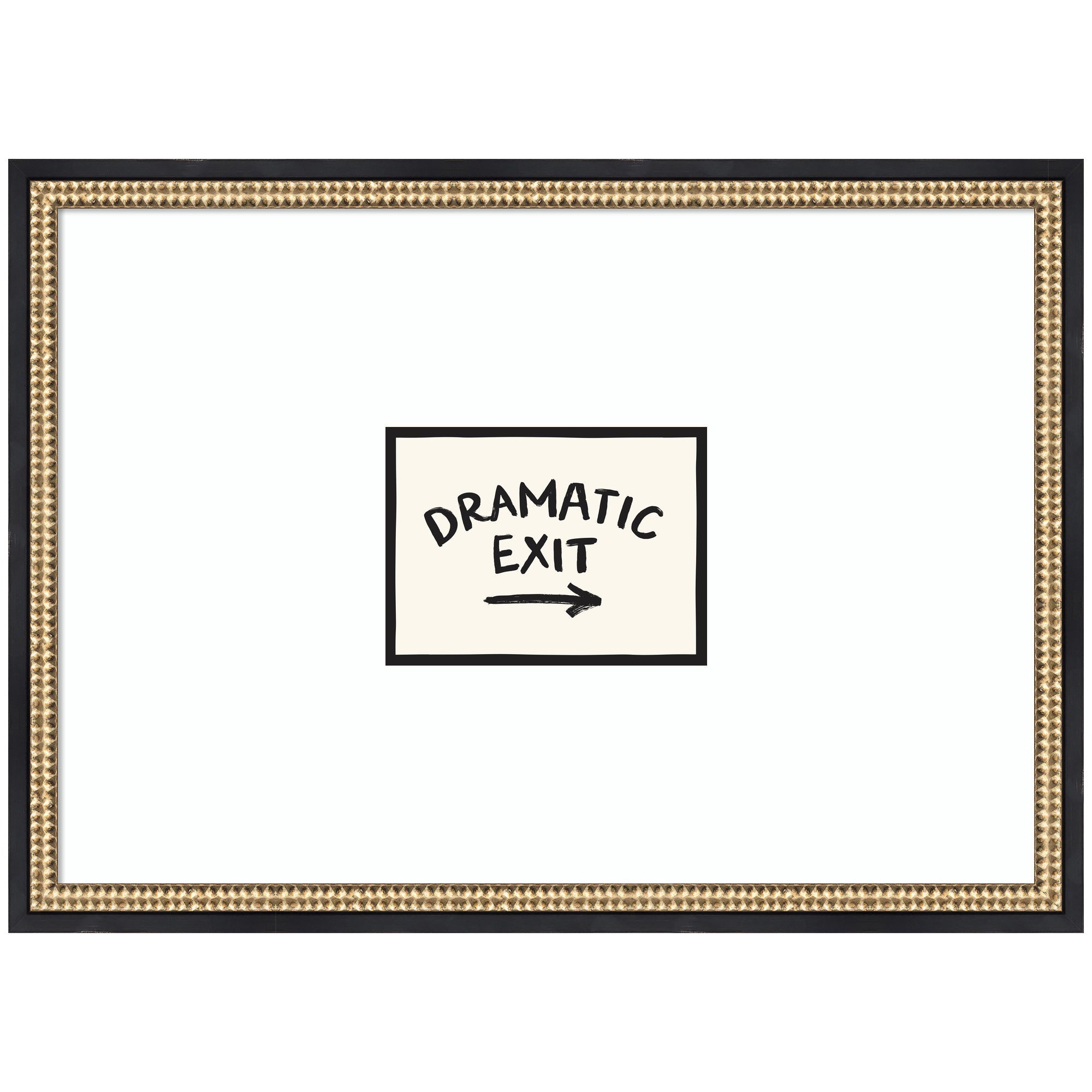Framed Dramatic Exit Entryway Sign wall art print by Lucky Guava showing bold lettering in a black frame