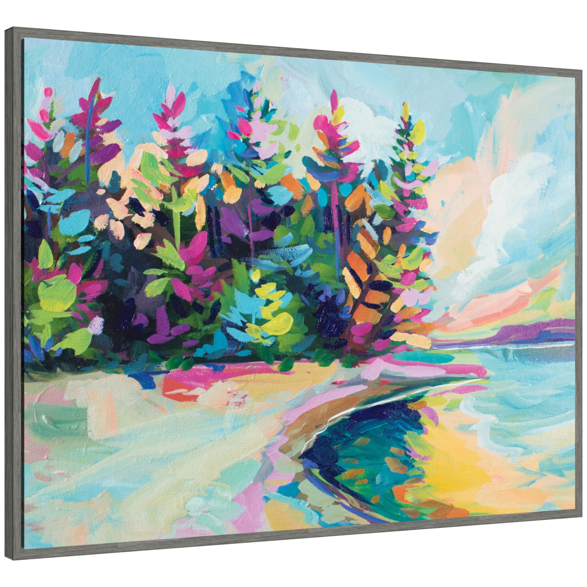 Sylvie Saturday In Door County Framed Canvas by Rachel Christopoulos, abstract color design with polystyrene floating frame