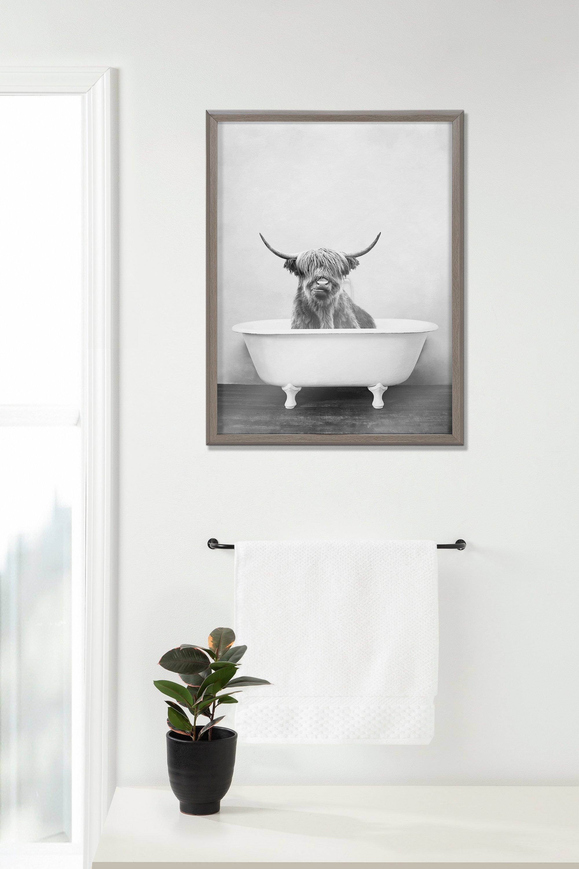 Blake Highland Cow in the Tub BW Framed Printed Glass by kateandlaurel - product image 5 for Resin Society