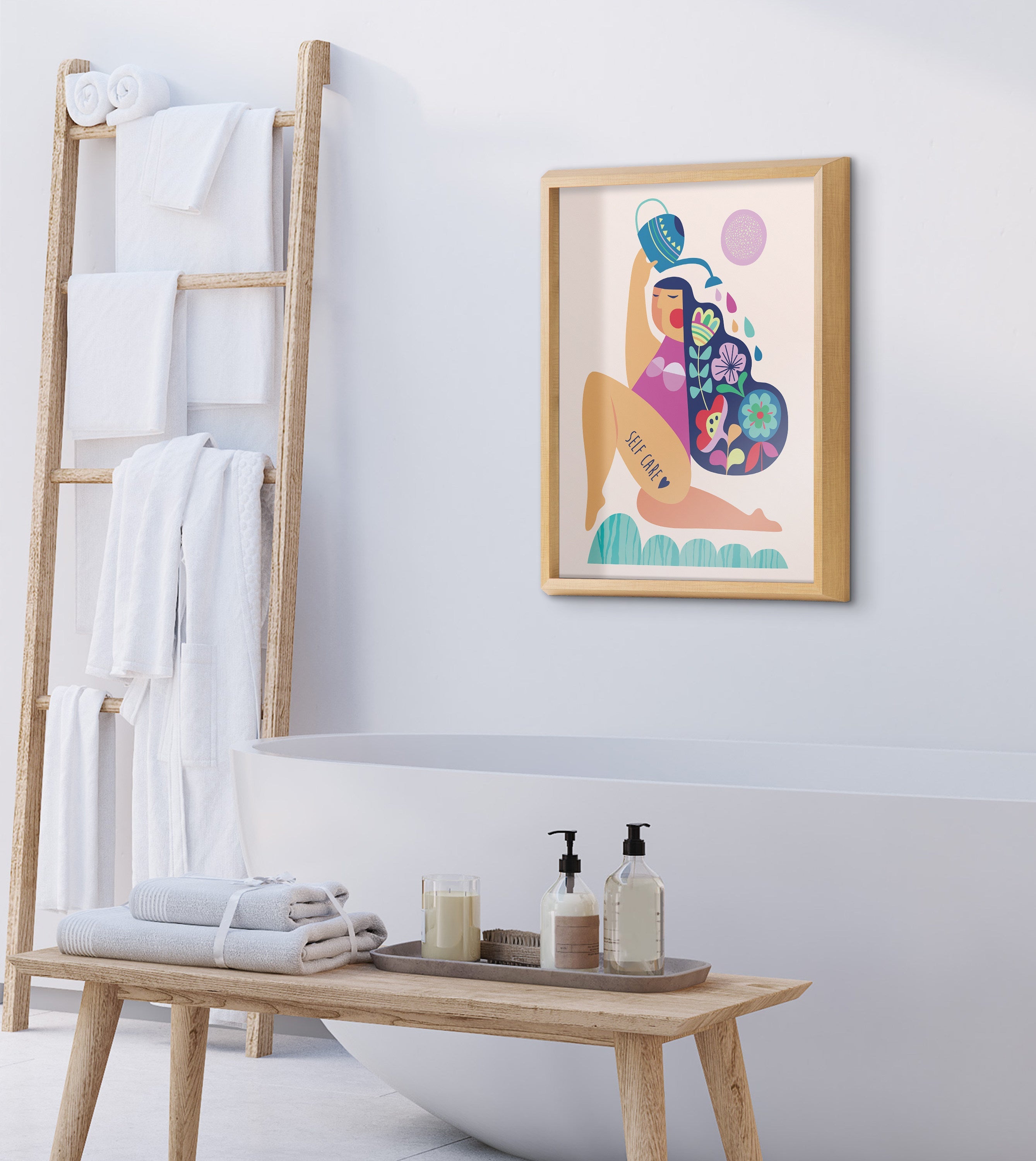 Blake Mid Century Modern Self Care Framed Printed Glass by kateandlaurel - product image 7 for Resin Society