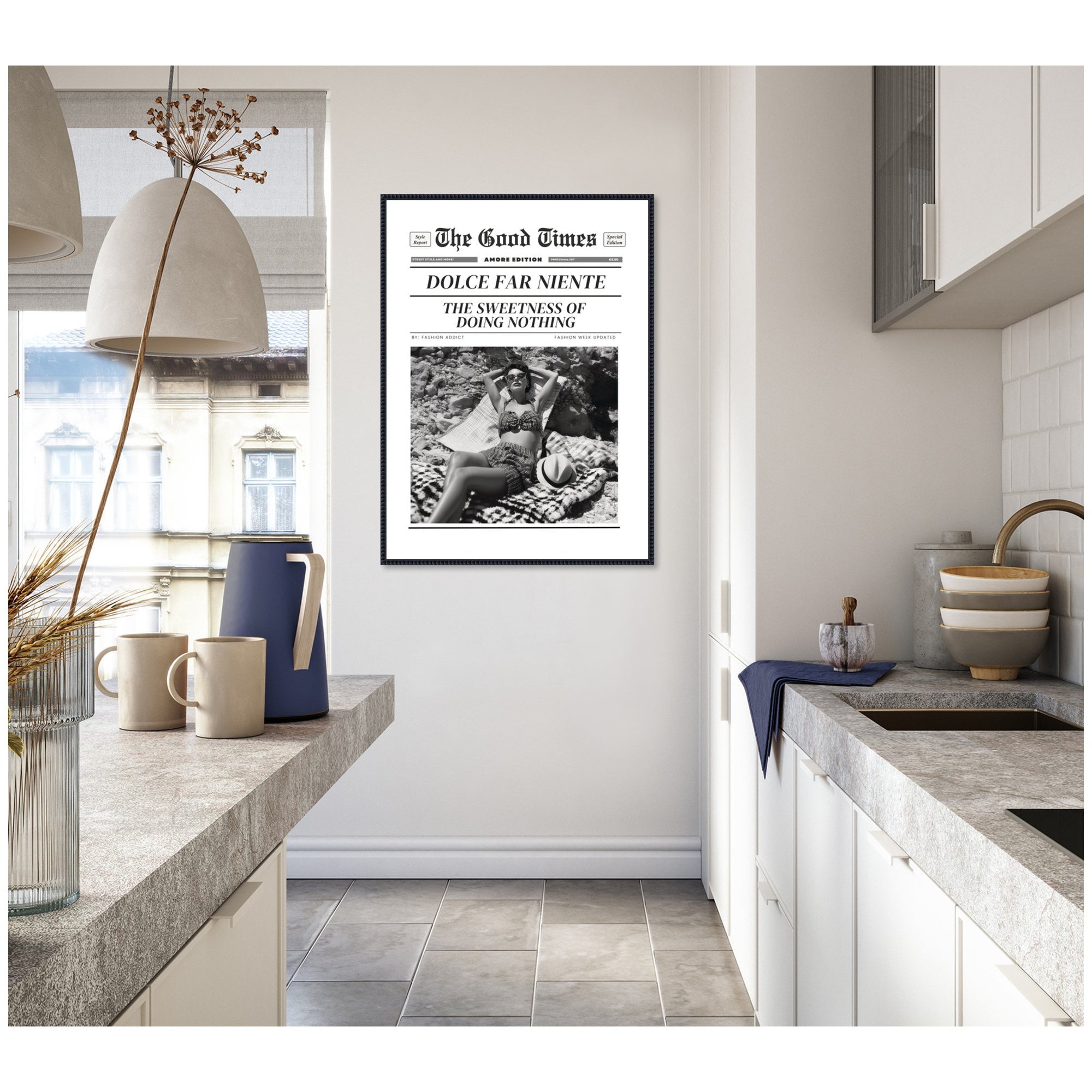 The Good Times Newspaper Dolce Far Niente by Honey Island Studio Framed Canvas Wall Art Print