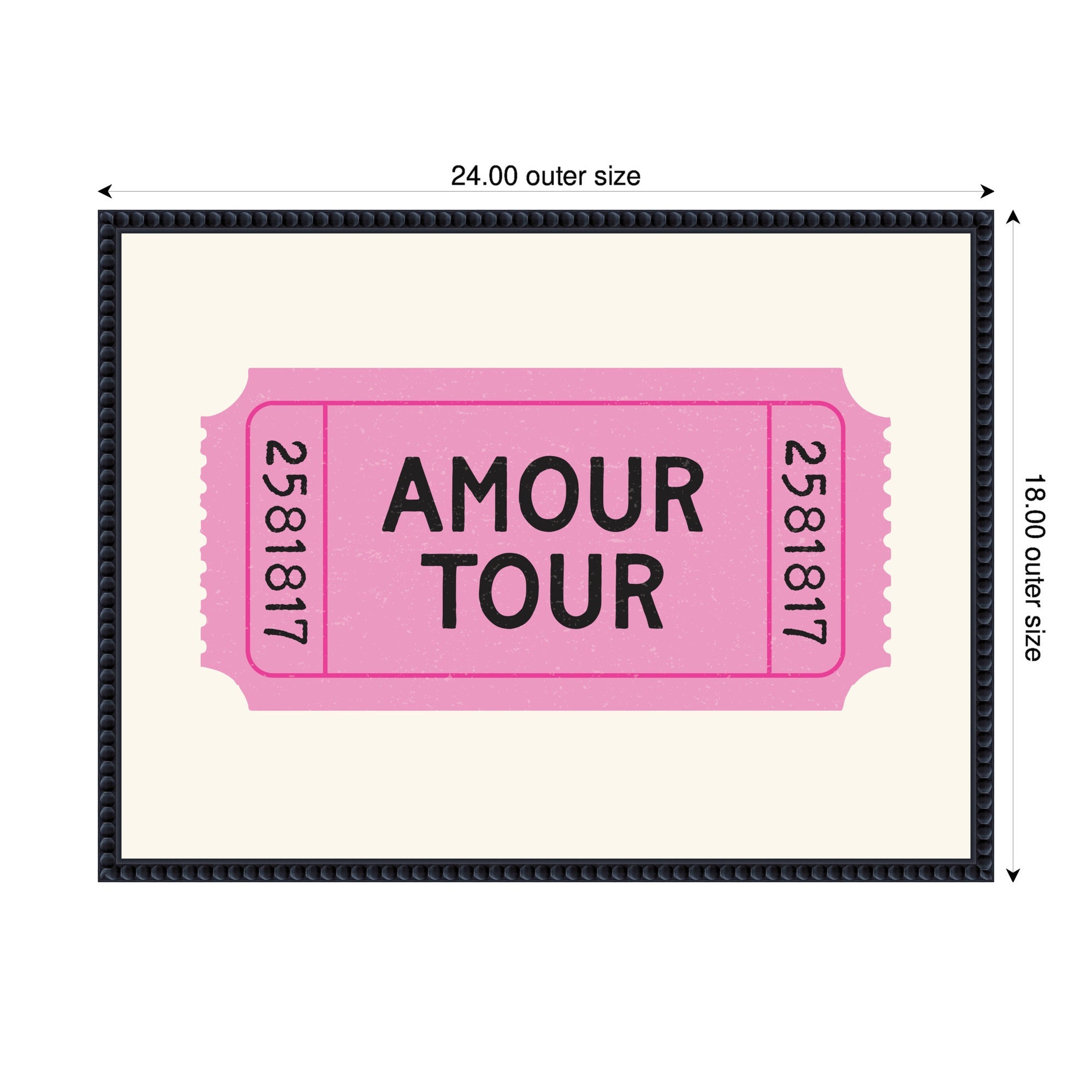 Pink Poster Retro Ticket Print, Amour Tour Dopamine Decor, Girly Wall Art, Trendy French Poster by Lucky Guava Framed Canvas Wall Art Print