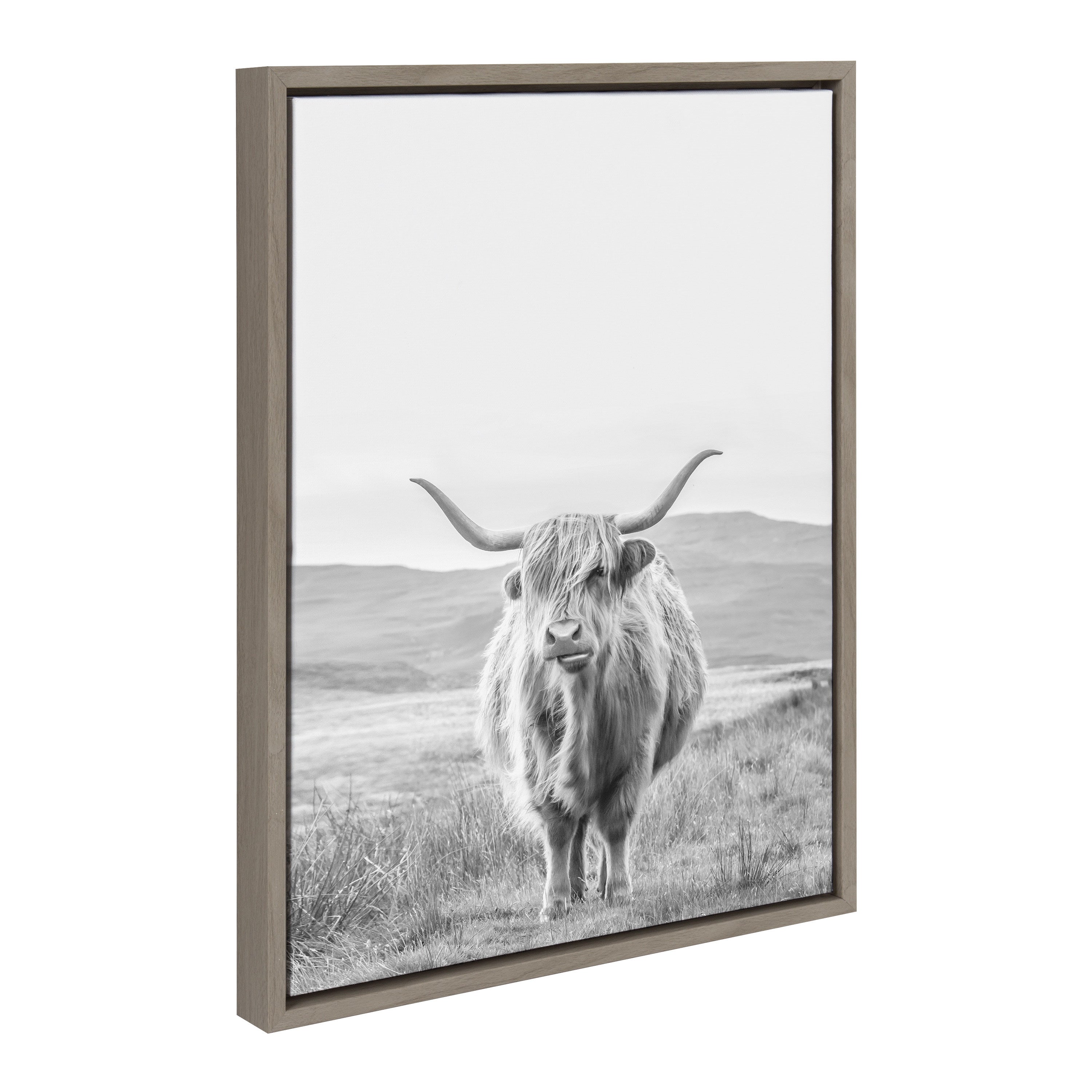 Sylvie Highland Cow Mountain Landscape Black and White Framed Canvas by by kateandlaurel - product image 17 for Resin Society