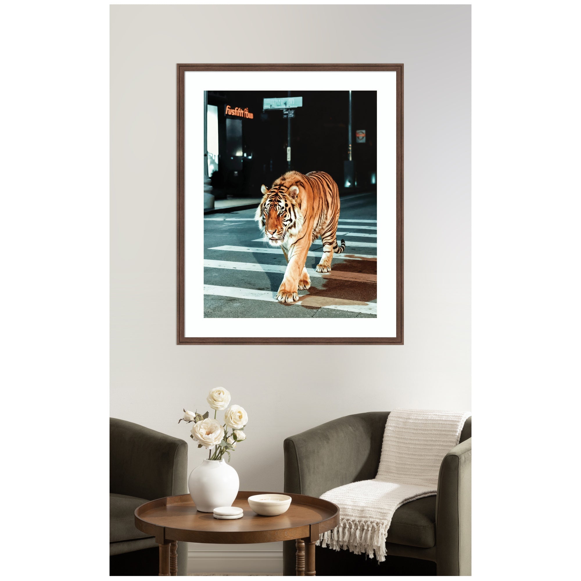 Framed Art Tiger in the City at Night 2 by Michael Schauer