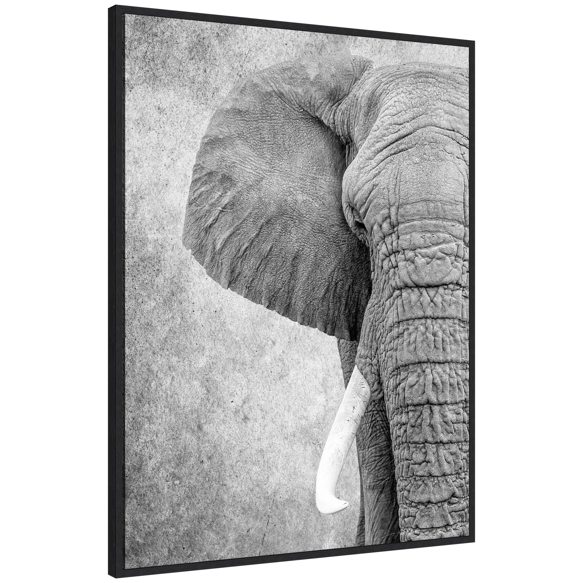 Sylvie Black and White Minimalist Safari Elephant Framed Canvas by kateandlaurel - main product image for Resin Society