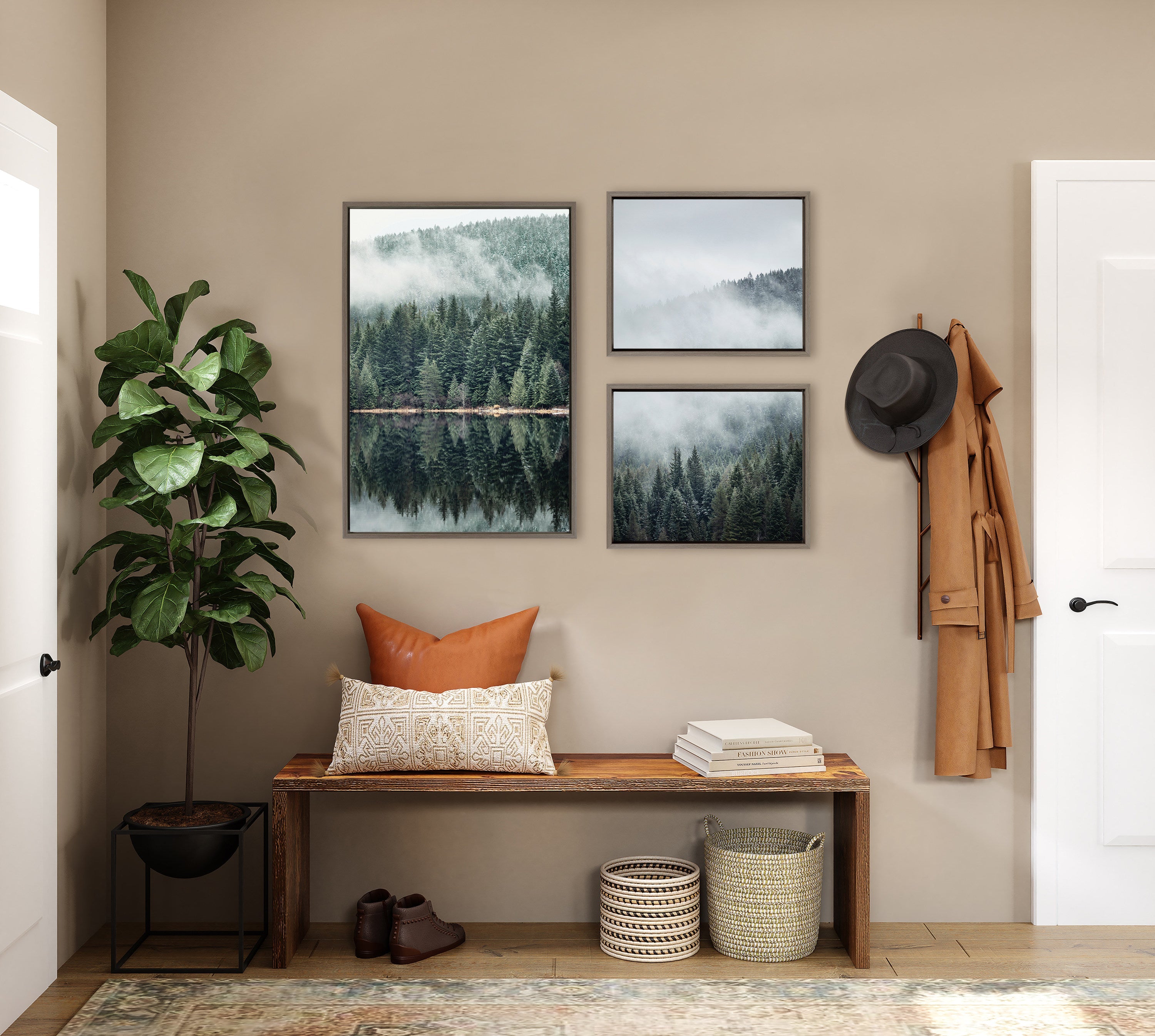 Sylvie Evergreen Reflections in Fog Framed Canvas Art Set by Emiko and Mark Franzen of F2Images